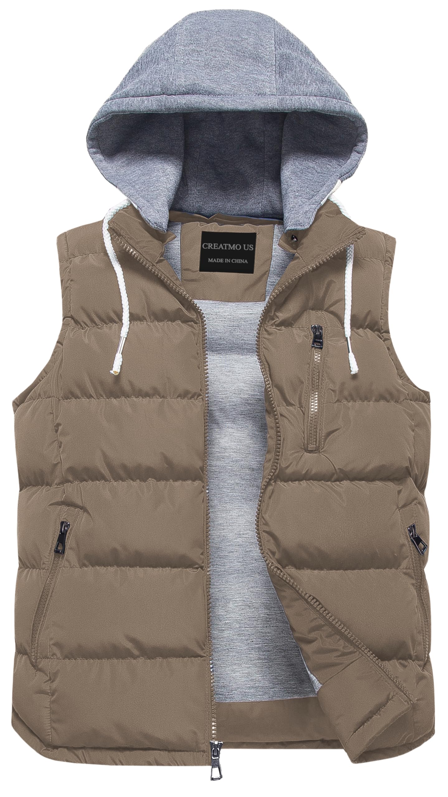CREATMO US Men's Outdoor Winter Vest Removable Hooded Padded Puffer Sleeveless Vest
