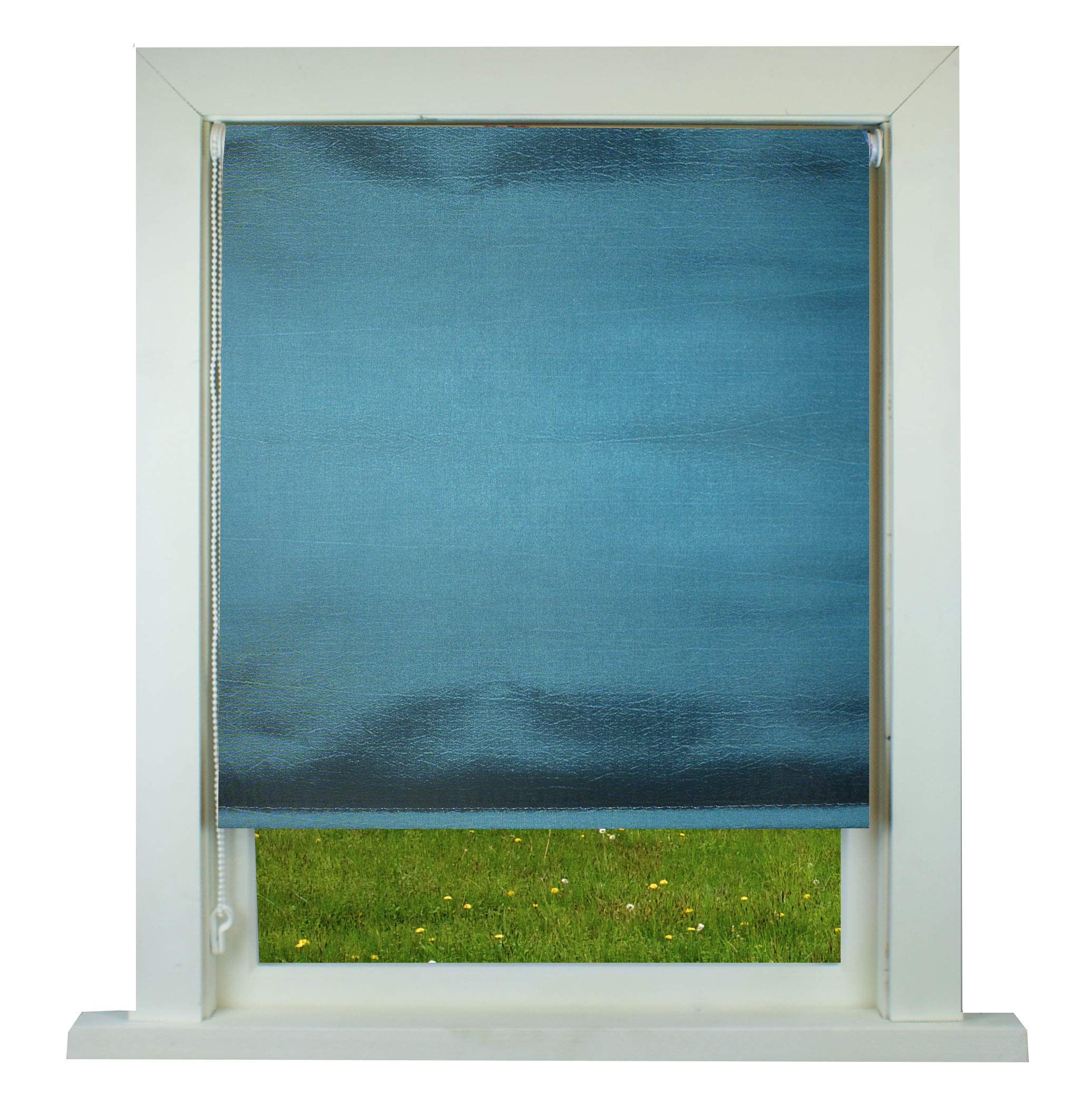 Barnes Blinds And Interiors Teal Taffeta Thermal Blackout Roller Blind, Metal Bracket Fittings (3Ft(91.5Cm))*Alteration Available*
