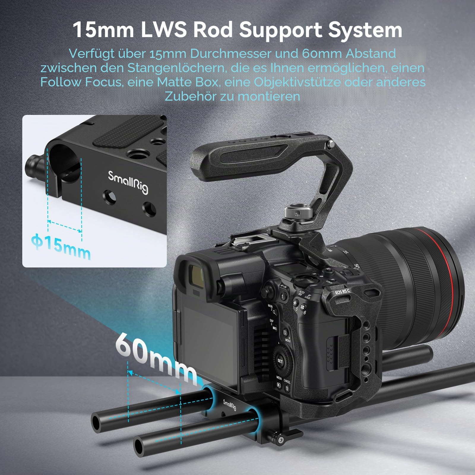 SMALLRIG Kamera-Grundplatte mit Stangenschienenklemme, Grundplatte für Sony A6500 A6600 A6300, für Panasonic GH5 GH6, für Sony A7-Serie, für Canon R5 R6, beide für Kameras und Käfige - 1674
