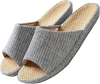 MAGILONA Womens House Slippers Summer Open Toe Tatami Straw Men's Indoor Shoes,Bedroom Linen Lightweight Slip Silent Slippers