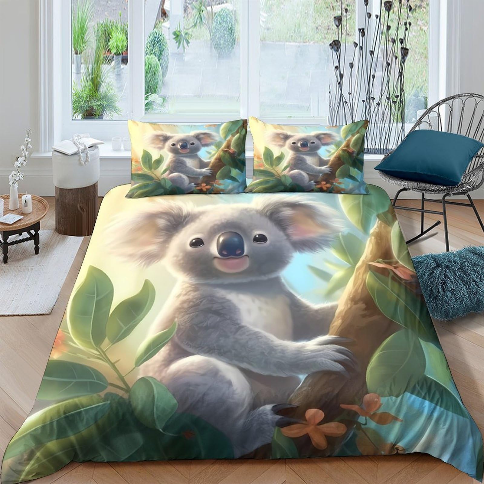 Ctjqhvkz Style-10 3D Printed Koala Forest Fitted Sheet Microfiber Soft Breathable Tree Bed Cover For Bedroom Dorm Mattress Protection Decor Single（135X200cm）