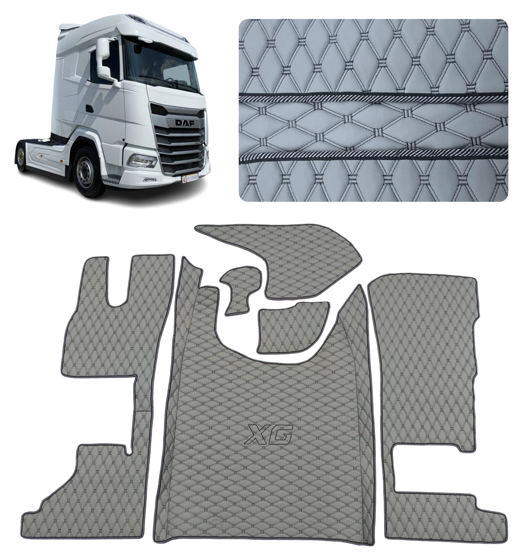 Tappetini per camion compatibili con DAF XG 2022+ tappetino (materiale grigio, fili neri)