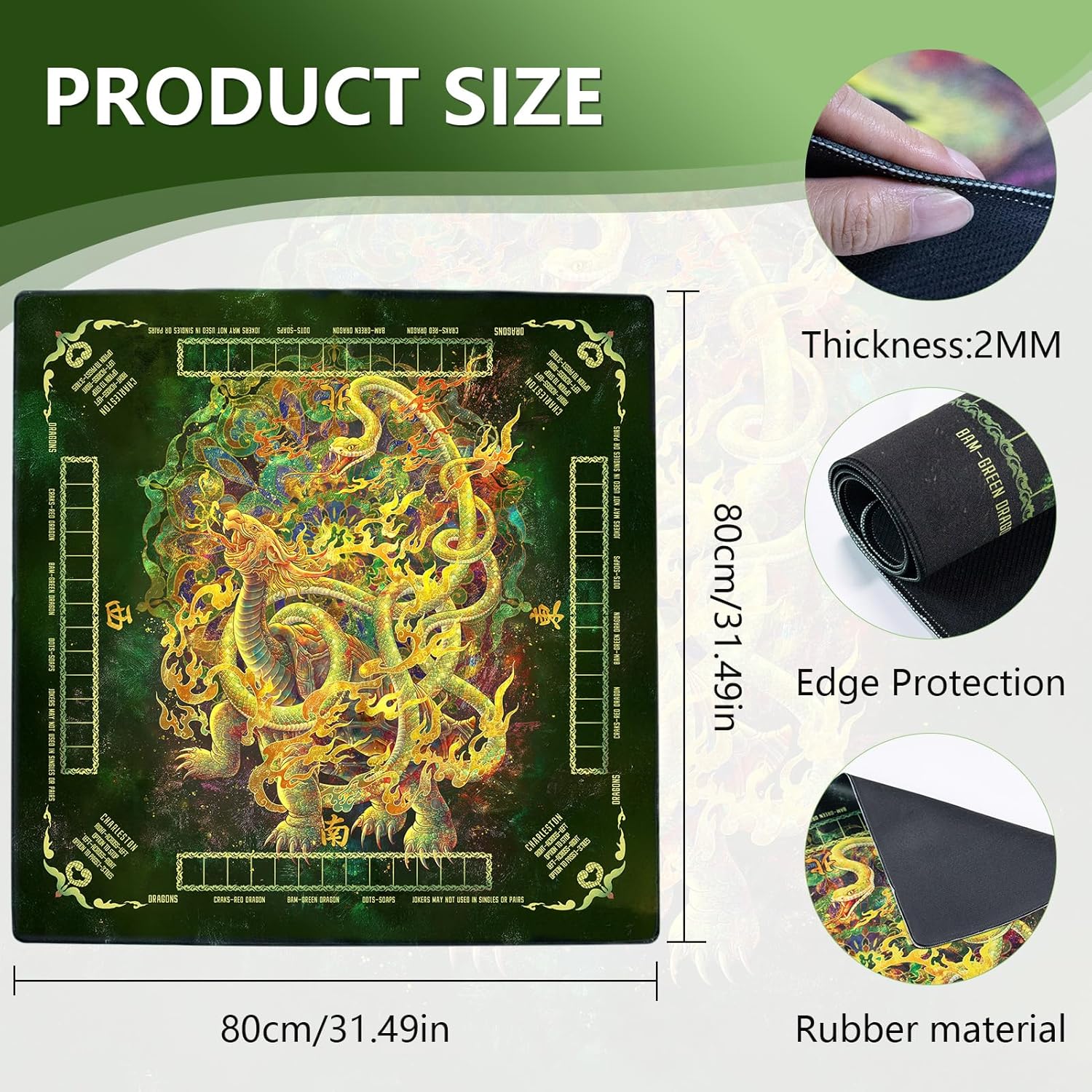Mahjong Mat,Non-Slip and Noise Reducing Portable Mahjong Accessories 31.5" x 31.5" with a Carrying Bag,Game Table Mat for Board Games, Card Games, Dominoes (Turtle)