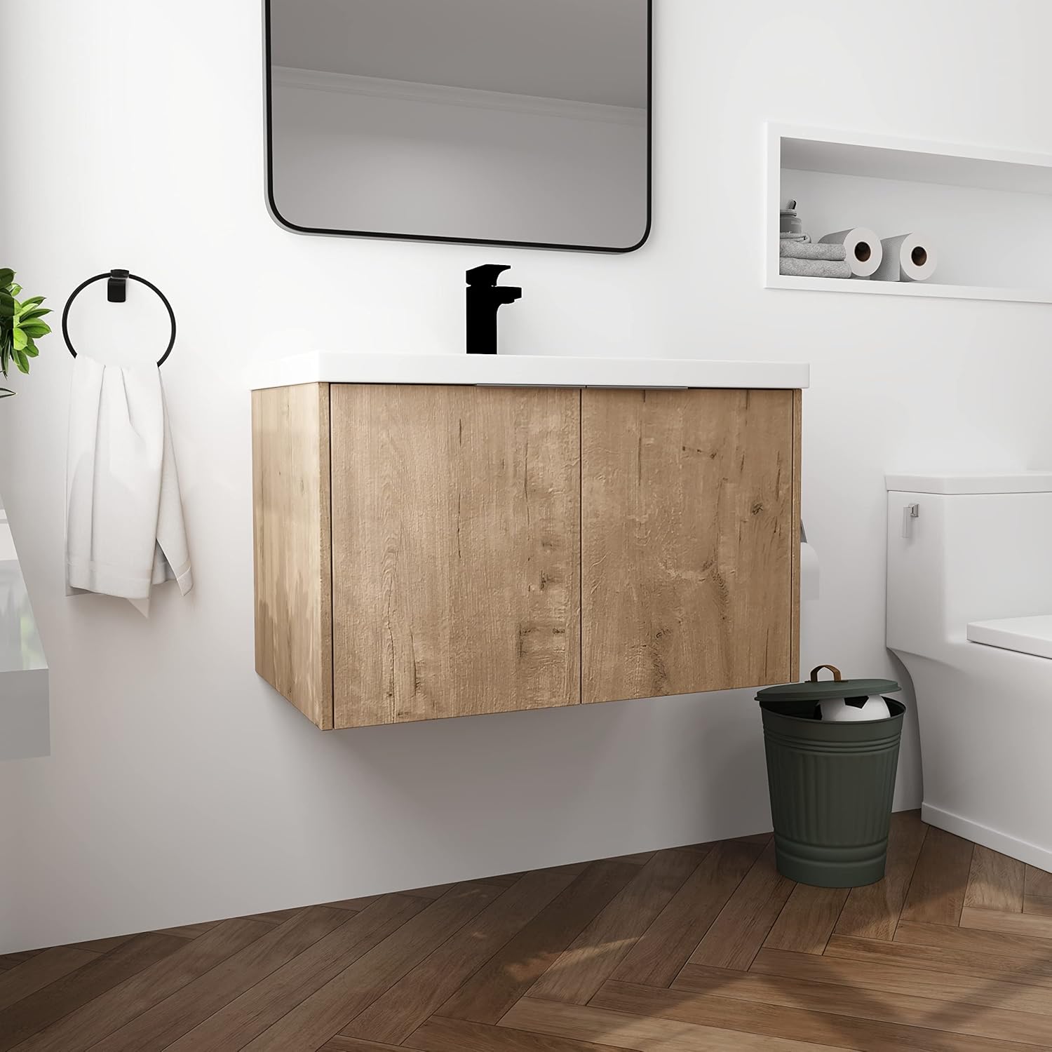 30" Bathroom Vanity with Sink, Modern Floating Vanity, 30 Inch Single Sink Vanity Cabinet Combo, Brown Wall Mounted Storage Cabinet Set with Doors (IMO, 30''W x 18''D)