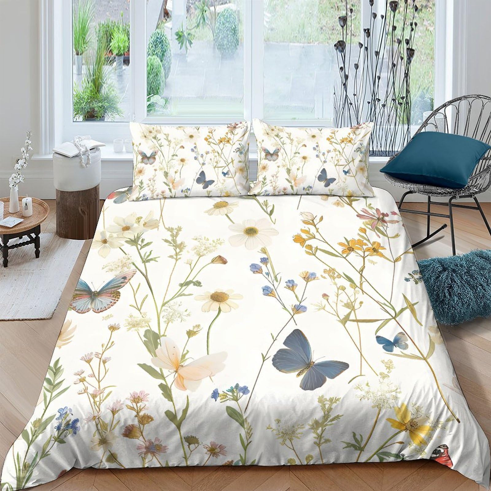 Ctjqhvkz Style-5 3D Printed Wildflower Butterfly Fitted Sheet Microfiber Soft Breathable Meadow Bed Cover For Bedroom Guest Room Decor Single（135X200cm）