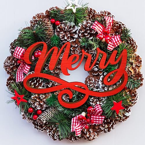 Miniatura 2 de 12 letreros de madera de Navidad con recorte de madera alegre, adorno de placa de Navidad, adorno de guirnalda de letrero de corona, decoración de