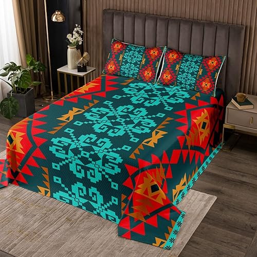 Vista 82 de Erosebridal Ethnic Tribe Feather Coverlet Set Geometric Aztec Bedspread,Western Quilted King African Tribe Arrow Retro Vintage Exotic Geometric