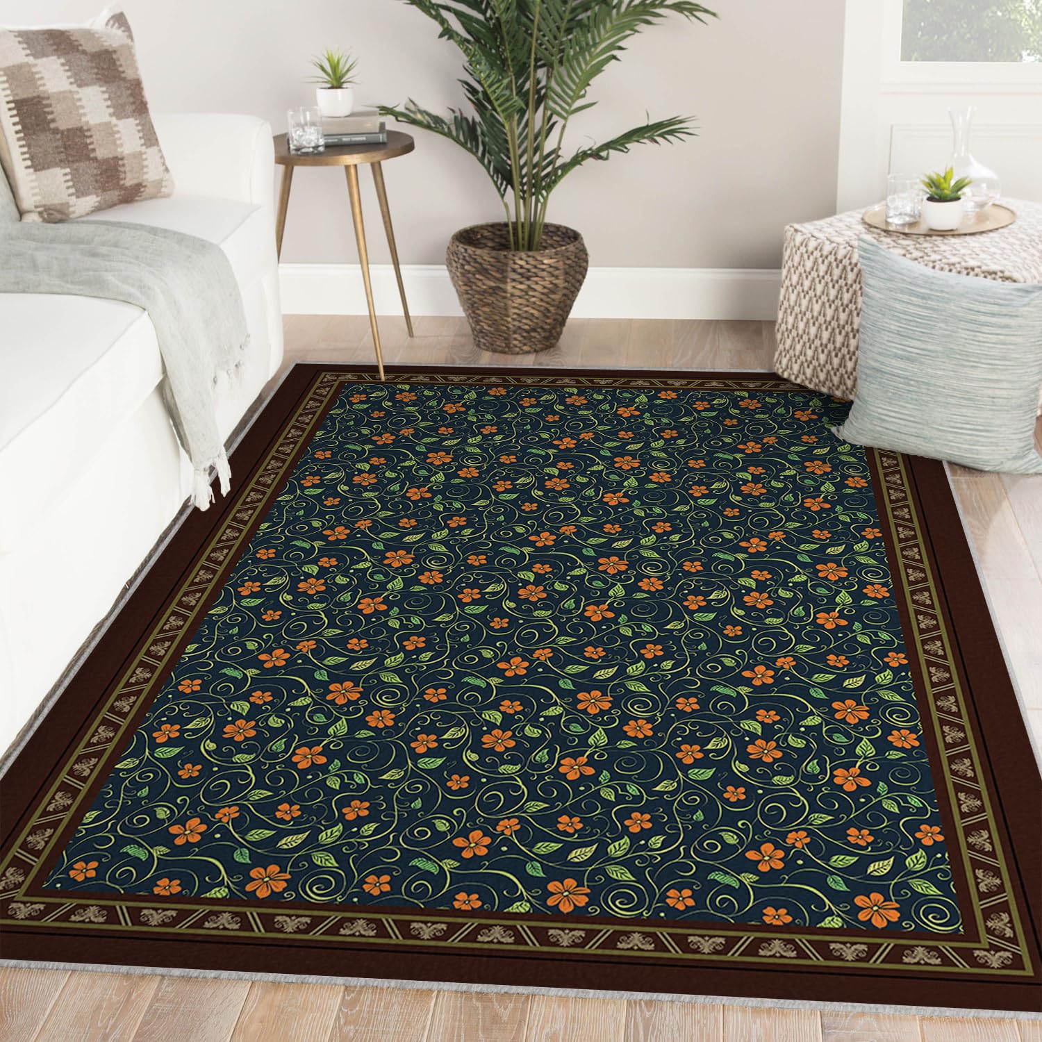 Tapis botanique vintage de pépinière finitions soignées tapis doux floral 80x150
