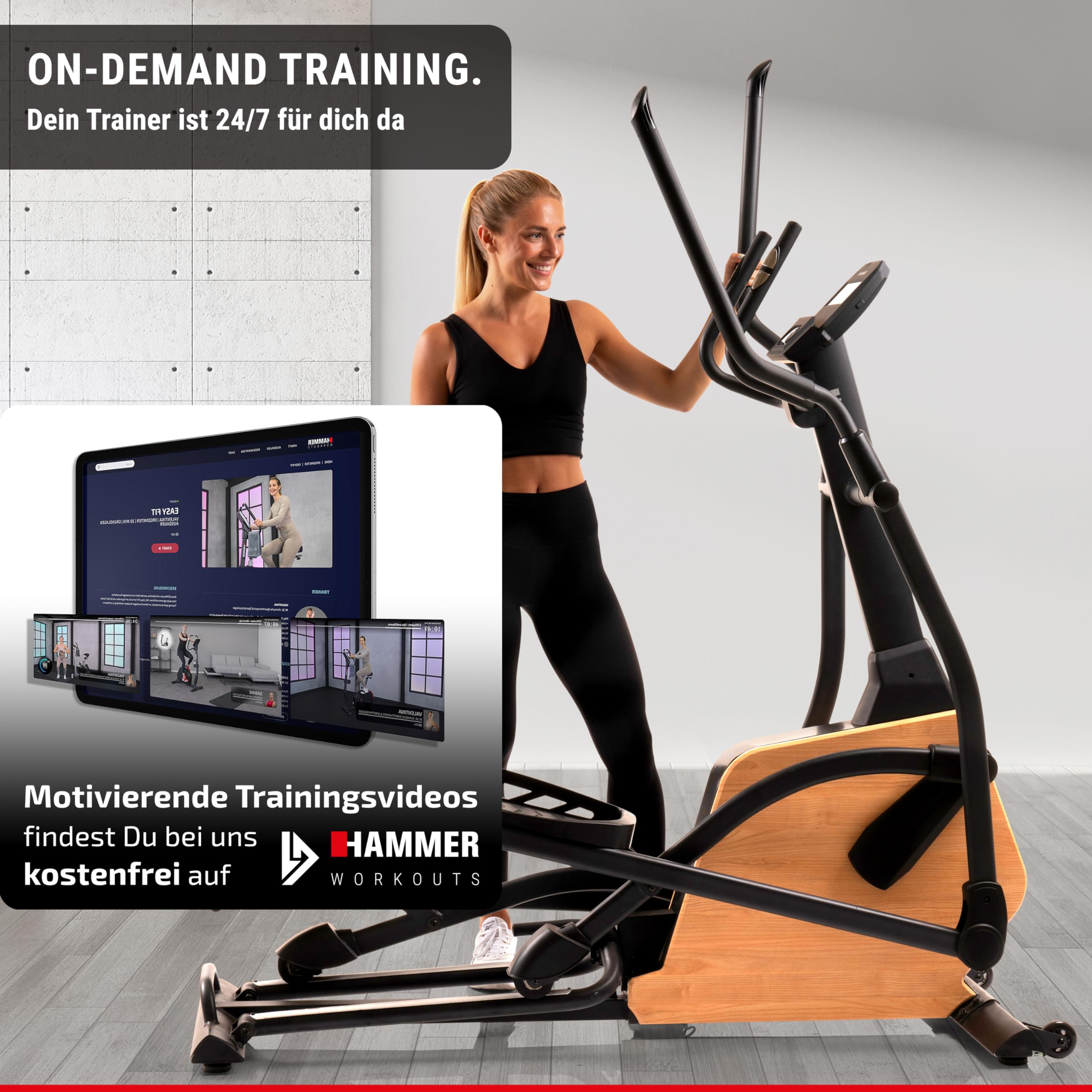 HAMMER Ellipsentrainer CrossPace 5.0 NorsK, 3-fache Steigung, 24 Programme, 20 kg Schwungmasse, Kinomap & Zwift