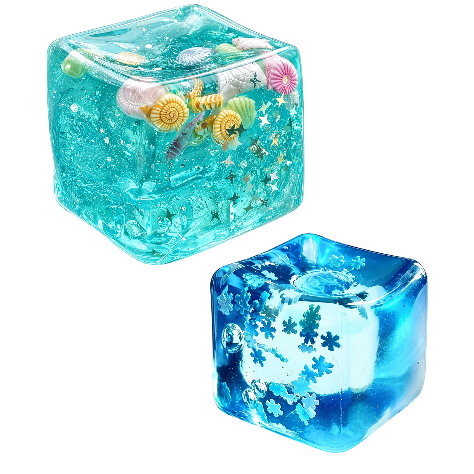 WitMbg 2 PCS Cube Ice Slow Rise Fidget, Office Stress Relief and Sensory Therapy Tool, Snowflake and Seashell Design for Study and ADHD, autism, or sensory needs