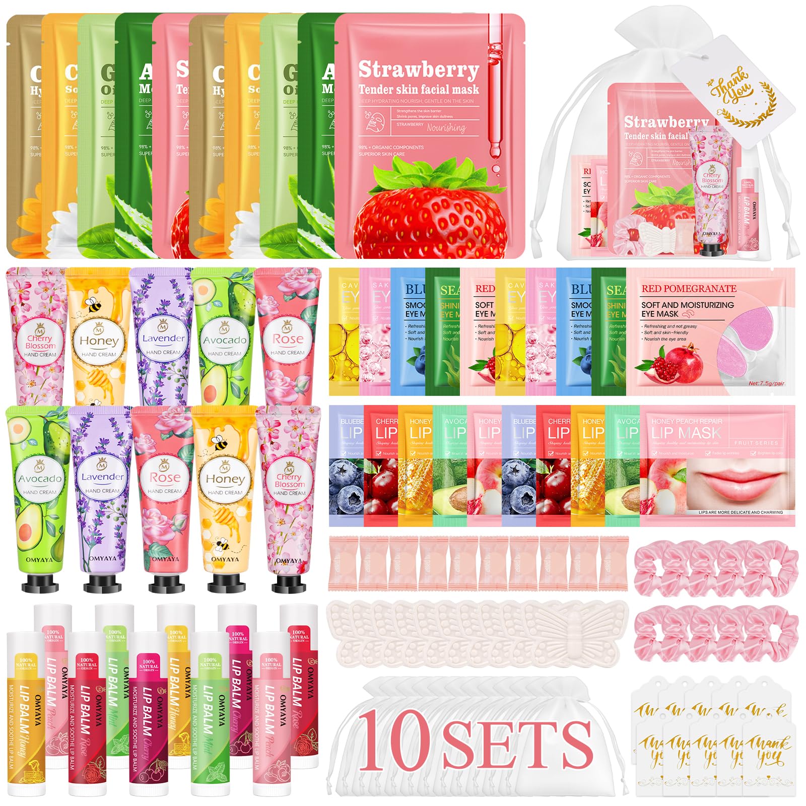 100Stück Geschenkset für Frauen Hautpflege, Beauty Skincare Set für Mädchen | Spa Party Geschenke Mit Gesichtsmasken, Handcremes, Lippenbalsam, Augenpads, Lippenmaske, Spa-Übernachtungsparty-Zubehör