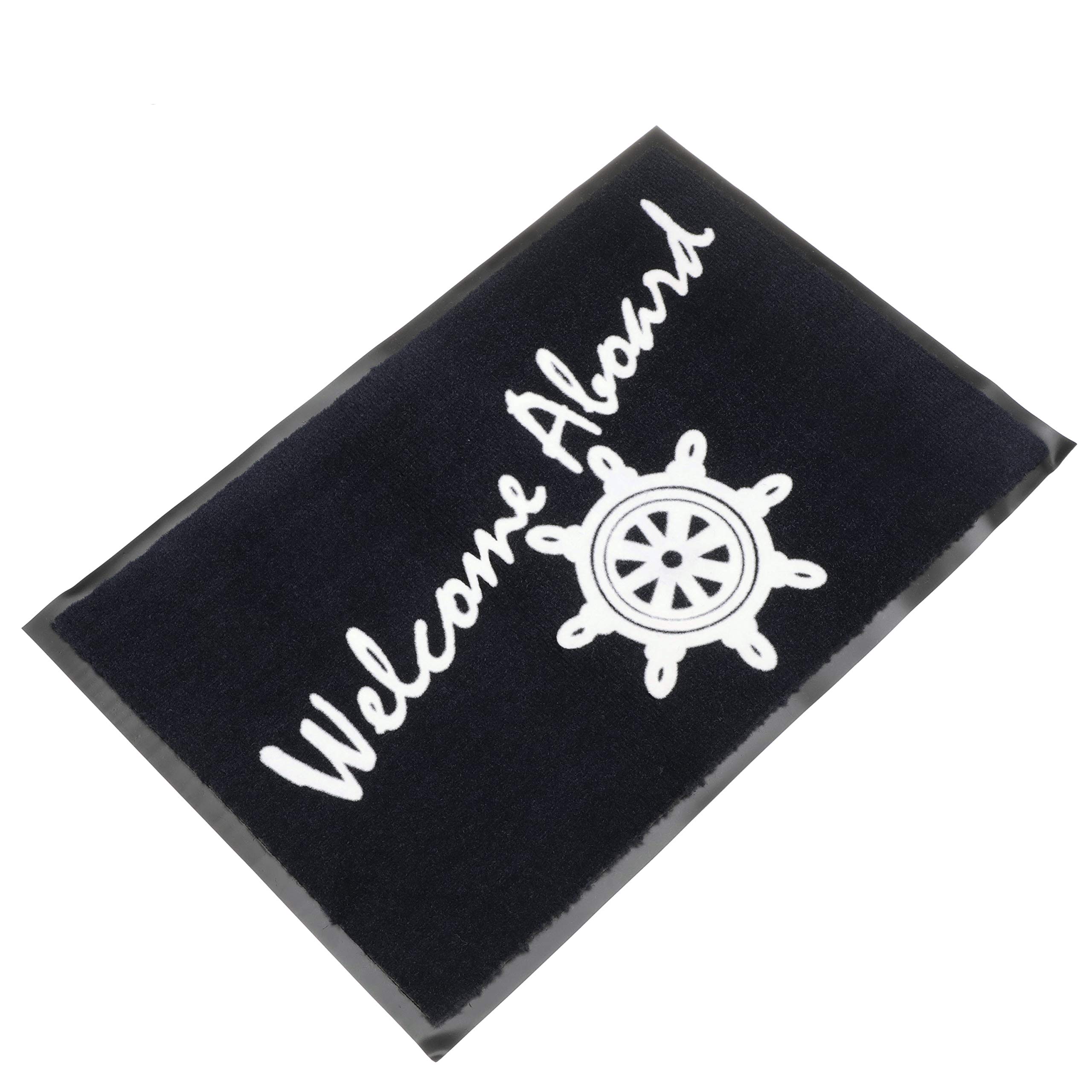 "Welcome Aboard" Boat Mat - Navy With Gray Script And Anchor, 24x17 Inches, Marine Grade - View #8