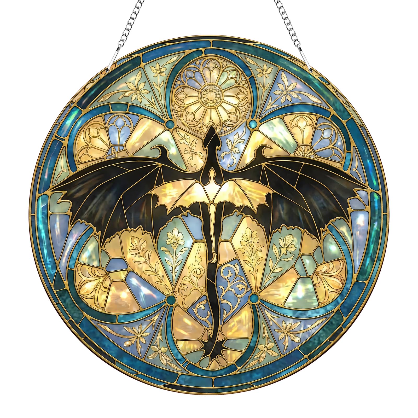 Fourth Merch Wing Suncatcher, 8x8in Acrylic Stained Glass Ornament, Sun Catchers for Windows, Fourth Wing Merch for Indoor Outdoor and Wedding Party