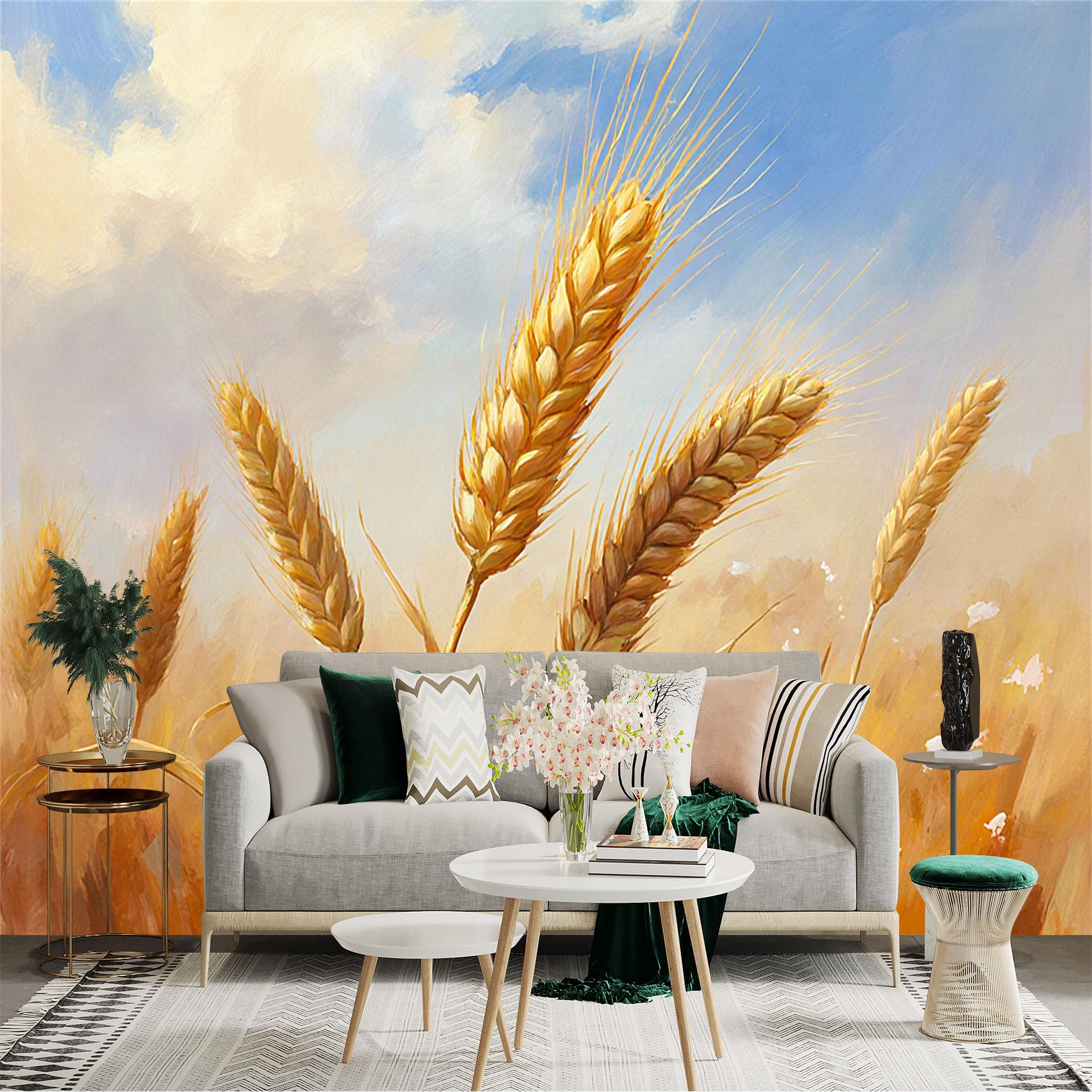 Lnzczhyre Xc260505332 Custom Size Wall Sticker Mural， Golden Wheat Field， Harvest Season， Rural Landscape， Nature Oil Painting Art， For Wall Decoration， Peelandstick Wall Decals.