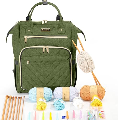 Miniatura 34 de Mochila para tejer, organizador de hilo con puerto de carga USB, mochila acolchada para mujer, regalo del día de la madre, bolsa de ganchillo grande