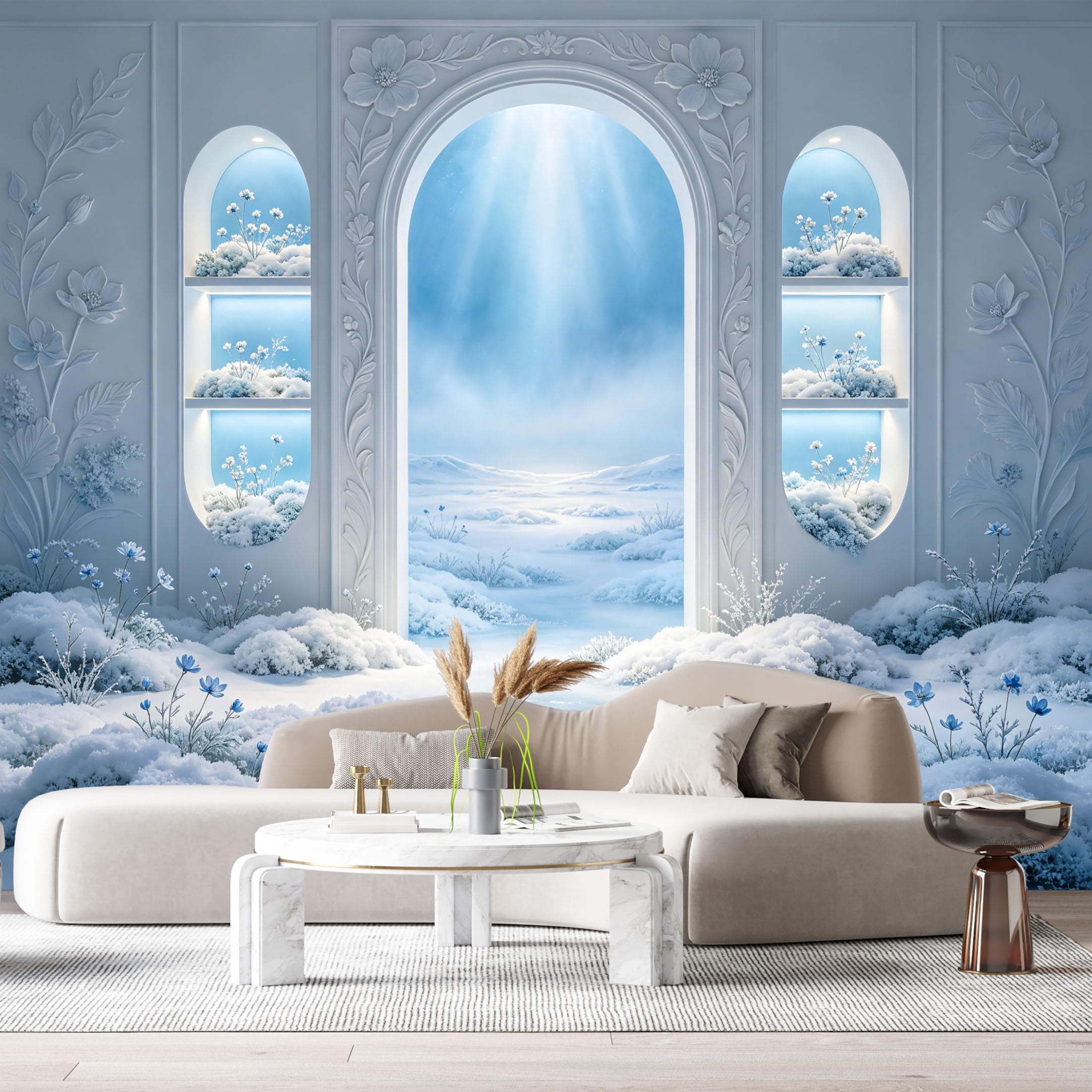 Custom Size Wall Murals Fantasy Winter Doorway Portal Magical Light 3D Trompe L'Oeil SelfAdhesiveWall Fabric Removable Wallpaper Wall Decor for Living Room Bedroom Bathroom