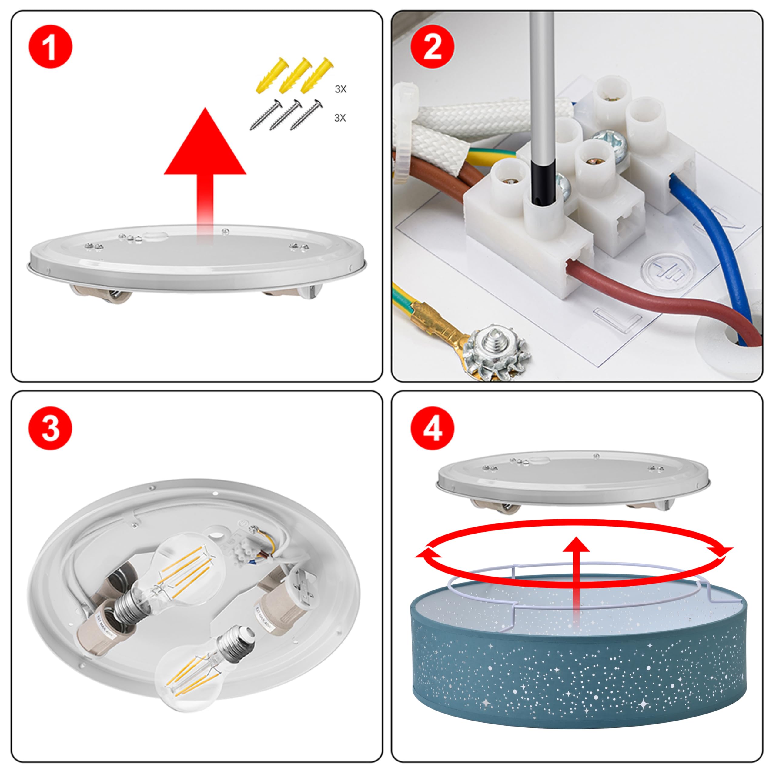 Zedelmaier Deckenlampe Stoff 38cm E27x2 max.40W Deckenleuchte mit Sternenhimmel Wohnzimmer Schlafzimmer Kinderzimmer Flur Küche Lampe Decke Stoffdeckenlampe Rund (Aschblau sterneneffekt, Ø38x12,5cm)