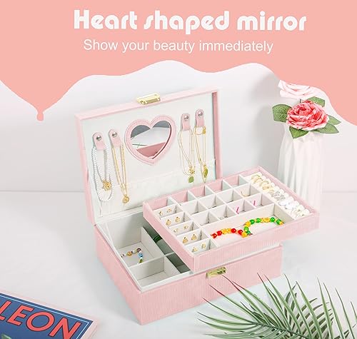 Miniatura 2 de ProttyLife Joyero organizador para mujer, joyero ideal para regalo, caja organizadora de joyas de 2 capas, cajas grandes de almacenamiento de joyas,