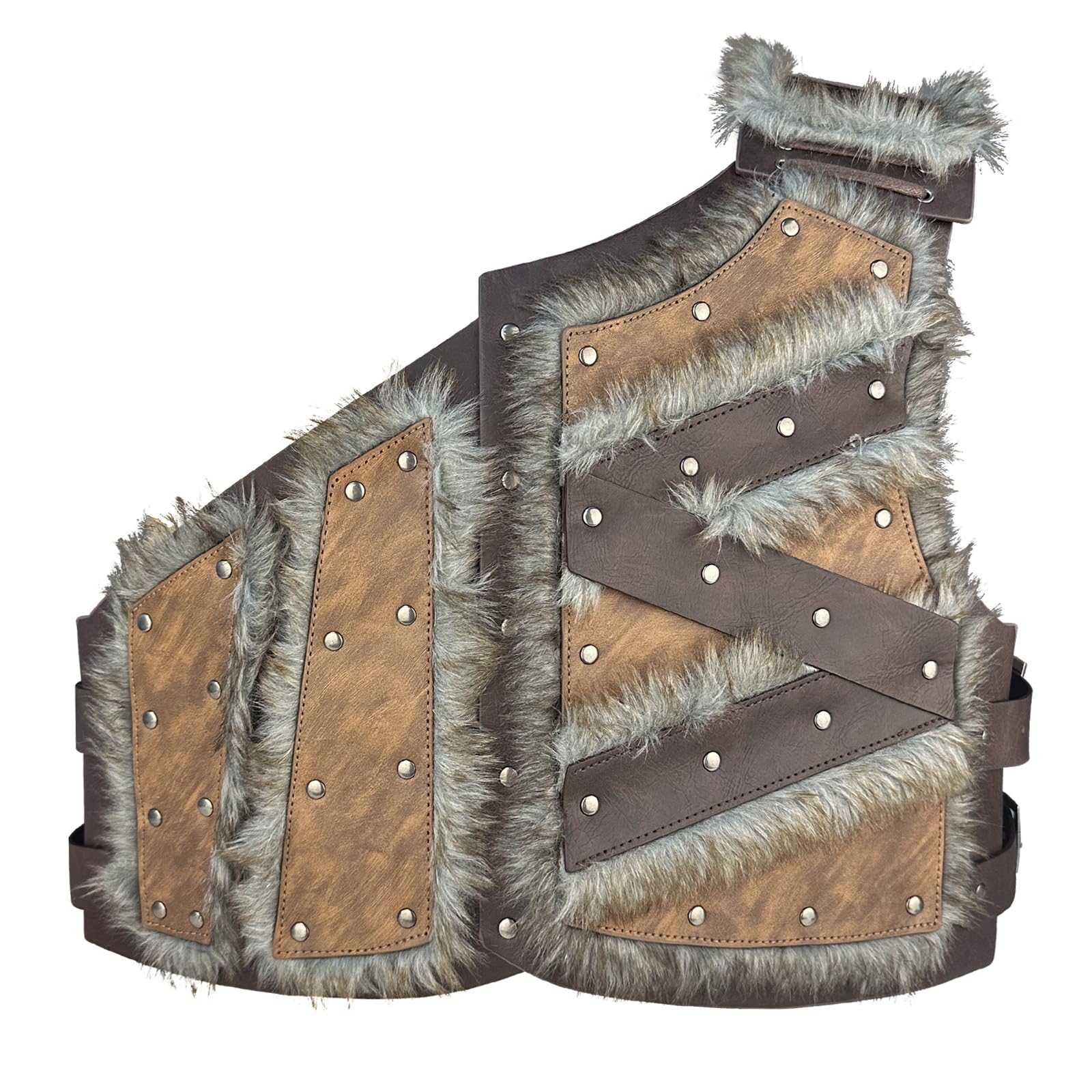 HiiFeuer Viking Artificial Fur Faux Leather Chest Armor, Medieval Vintage Barbarian Body Armor Knight Adjustable Vest Armour (Brown A) - Image 2