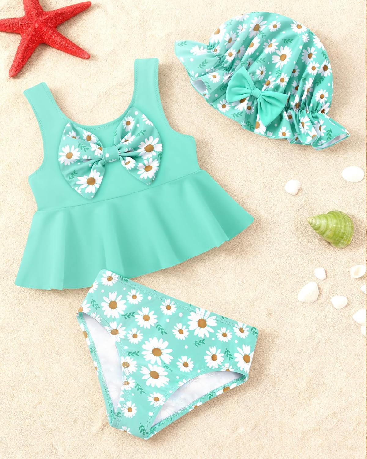 Redair Toddler Girl Swimsuit Baby Bikini Bathing Suit Ruffle Swimwear with Hat Pool Beach for 18Months-6T - Image 5