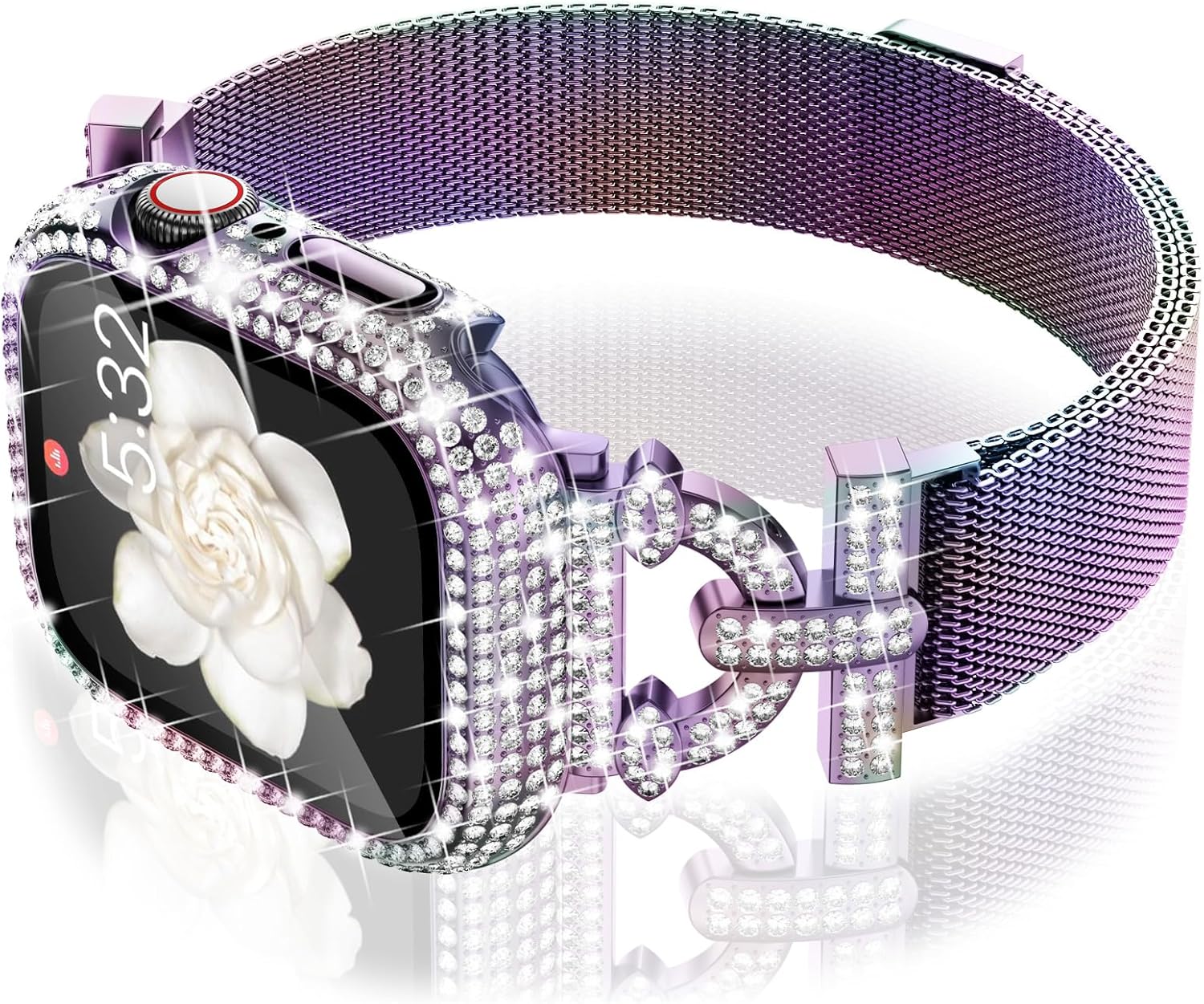 WINGLE Milanese Loop for Apple Watch Bands Women 40mm 41mm 38mm 46mm 45mm 44mm 42mm Series 11 10 SE 3/2/1 9 8 7 6 5 4 3 2 1 Slim Magnetic Mesh Band with Bling Case Protector Dressy iWatch Metal Strap