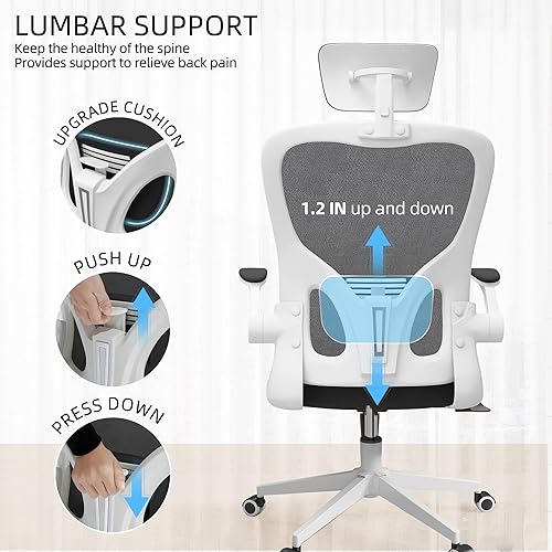 Miniatura 8 de Silla de oficina ergonómica, silla de oficina de malla de 350 libras con soporte lumbar, cómoda silla de escritorio con ruedas, silla grande y alta