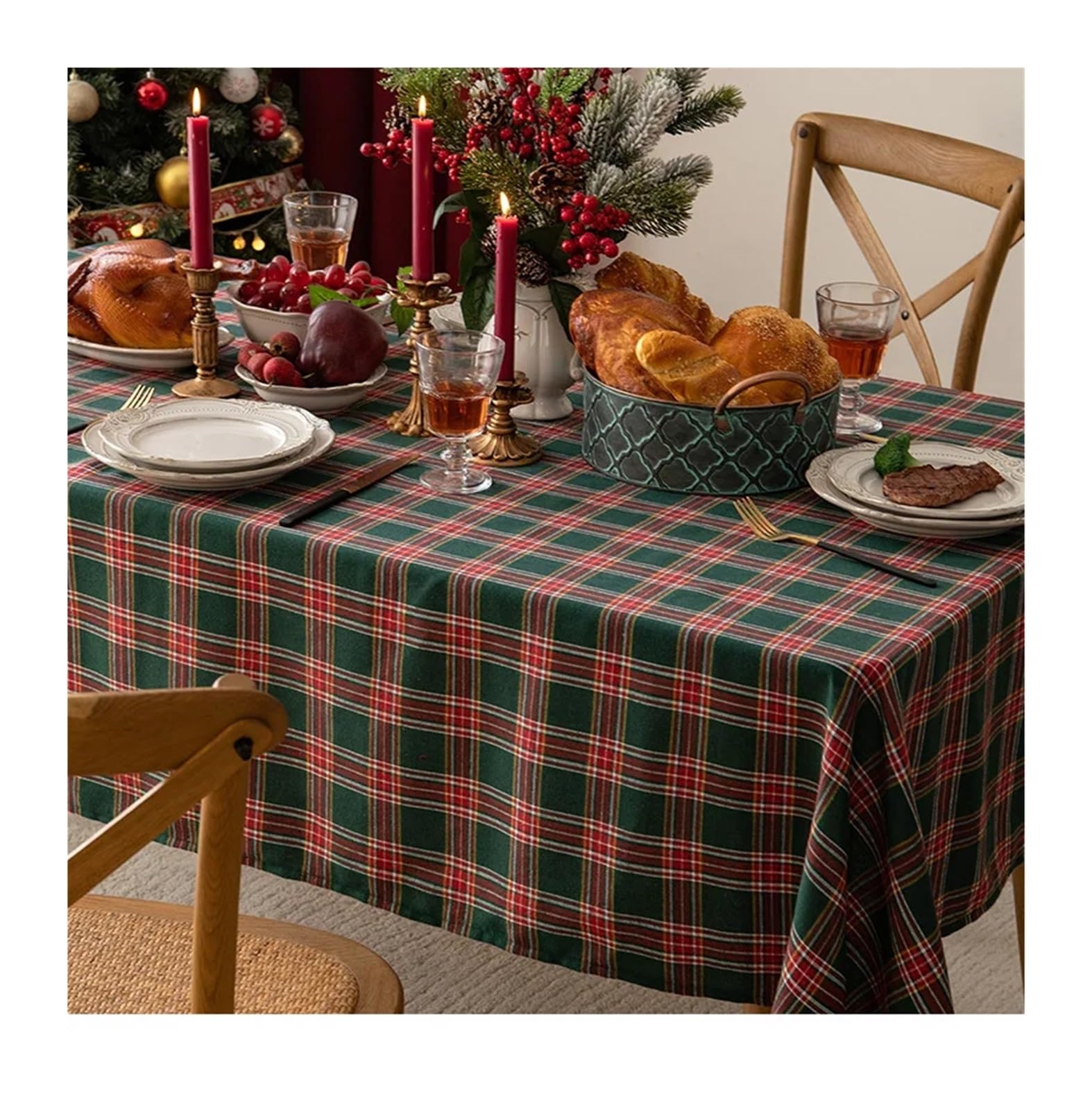 Weihnachtstischdecke Christmas Checkered Tablecloth Rectangle Red Plaid Xmas Table Cloths Winter Farmhouse Decorations for Dining Parties Holiday(1pc Style C,140x100cm)