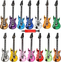 14 Pack 43 Inch Large Inflatable Guitar Blow up Guitar Bulk Fake Party Prop Inflatable Rock Star Guitars with Air Pump for 80s 90s Themed Carnival Birthday Party Favor, 14 Colors