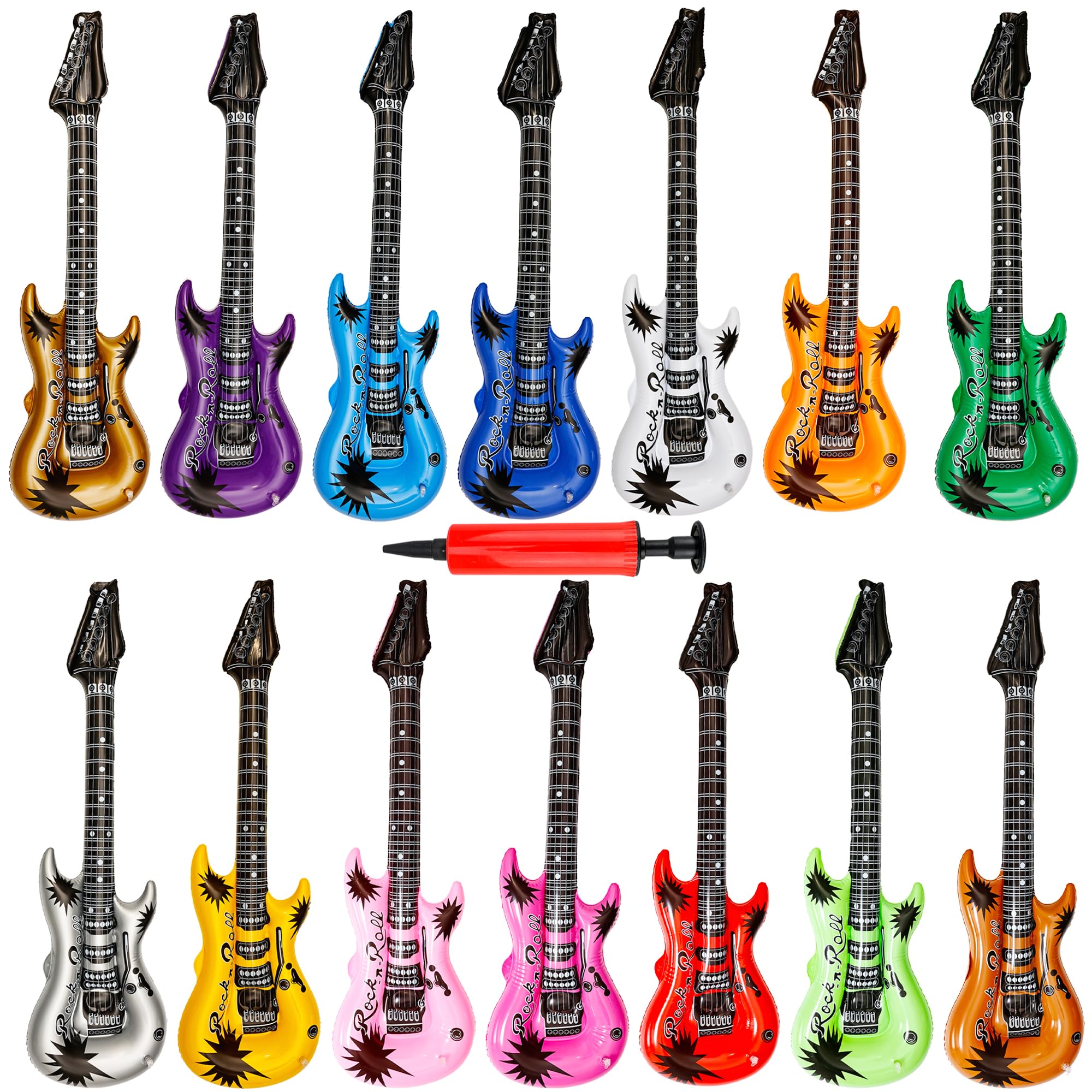 14 Pack 43 Inch Large Inflatable Guitar Blow up Guitar Bulk Fake Party Prop Inflatable Rock Star Guitars with Air Pump for 80s 90s Themed Carnival Birthday Party Favor, 14 Colors - 2