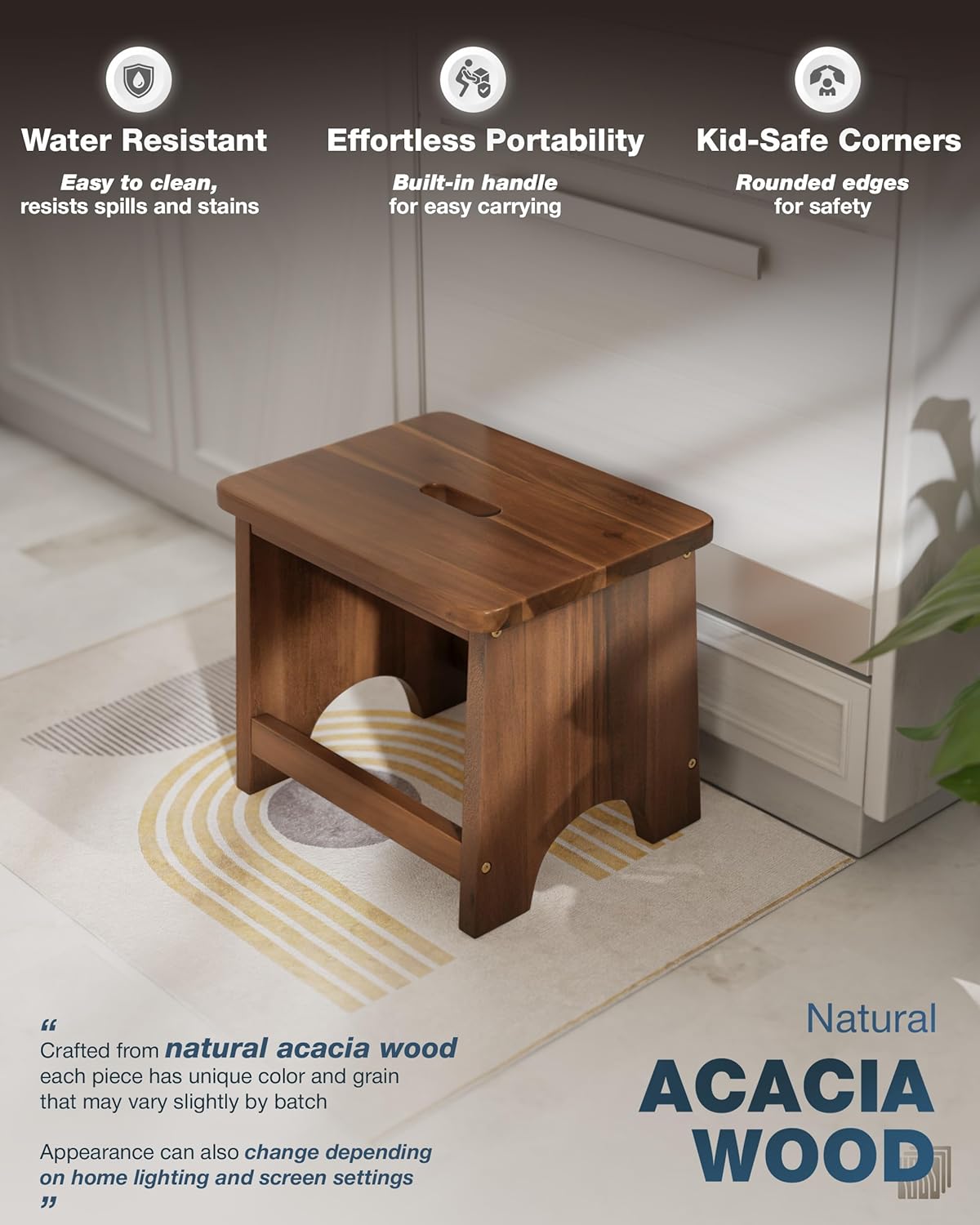 13'' wooden step stool, one step stool for adults, portable heavy duty design with 550lbs capacity, nonslip & durable construction (rich walnut, 13in height) rich walnut 13in height