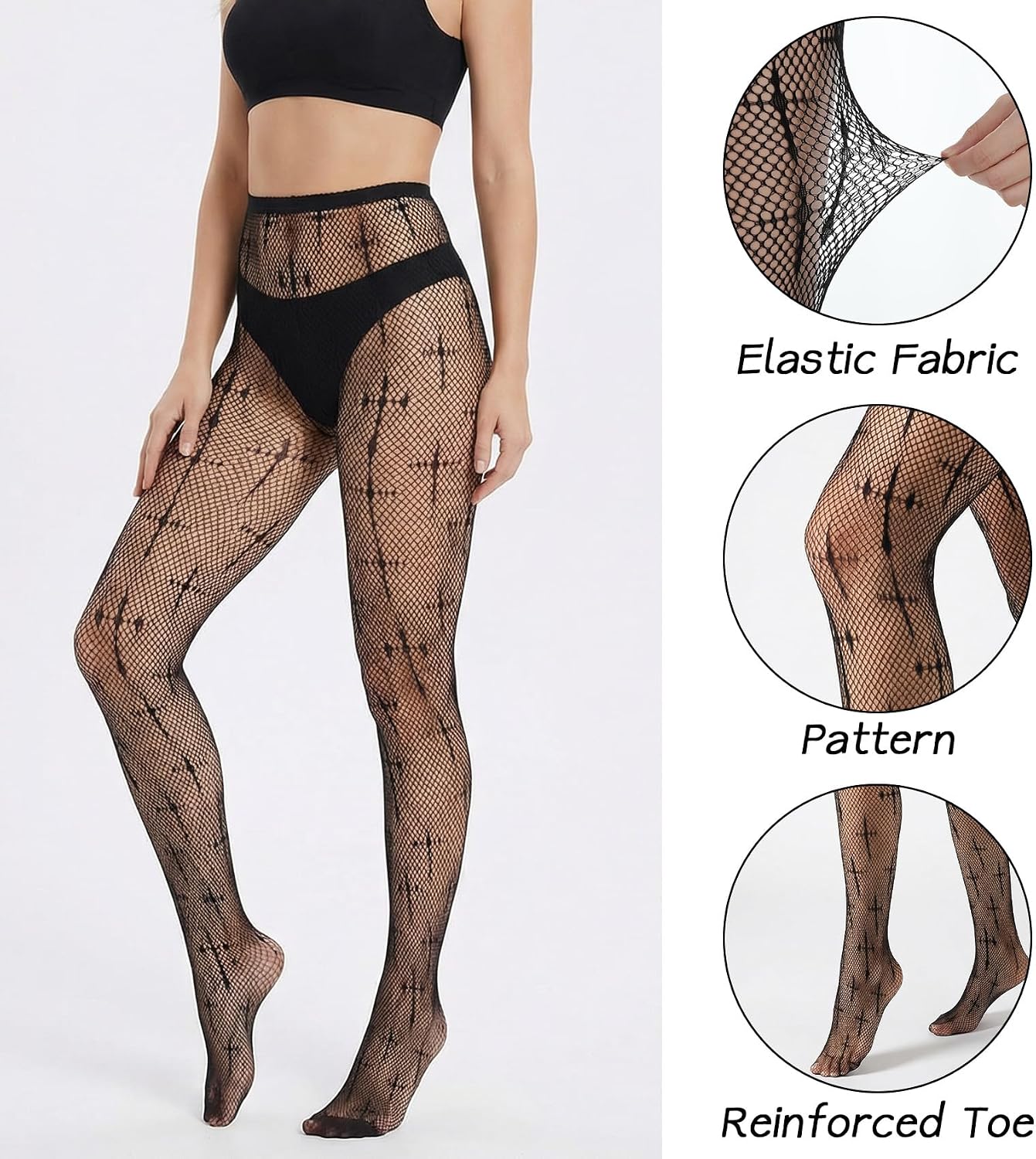 Cross Fishnets Tights, Black Lace Fishnet Tights Fish Net Stockings for Women with Style Cross Patterns, Goth Emo Fishnet Style, Ideal for Plus Size & One Size, Comfortable & Stylish for Everyday Wear