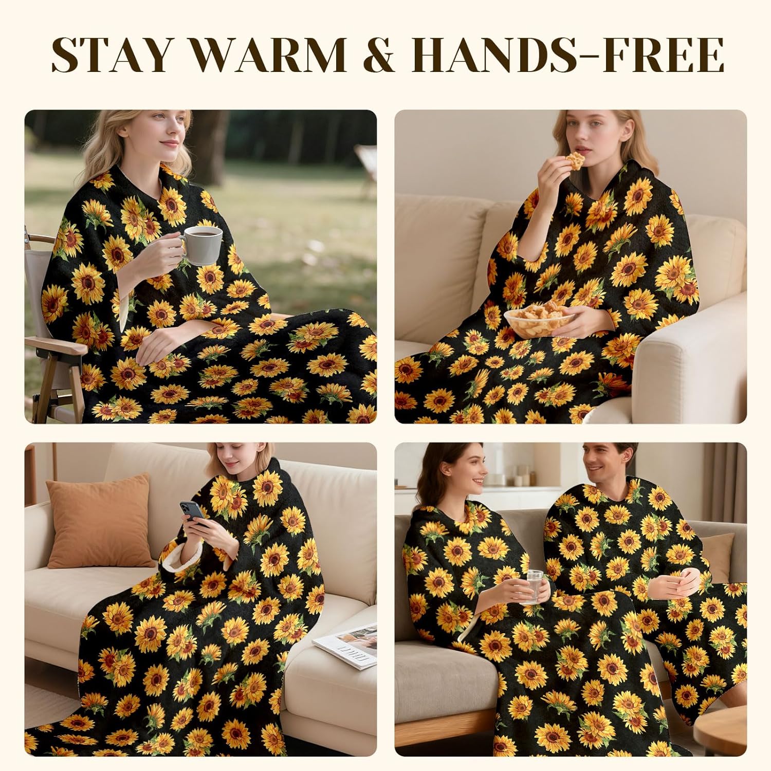 Wearable Blanket with Sleeves, Flannel Wearable Blanket for Women Girls Mom, Comfy Snuggy Wrap Throws for TV Sofa