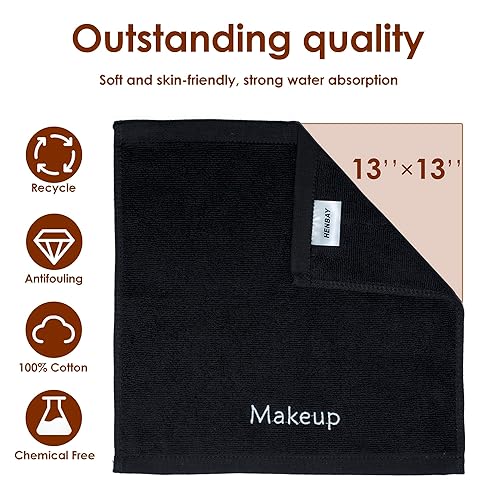 Miniatura 3 de HENBAY Removedor de maquillaje reutilizable de algodón, paquete de 4 toallas faciales de 12 x 12 pulgadas, paño de limpieza pequeño para el cuidado