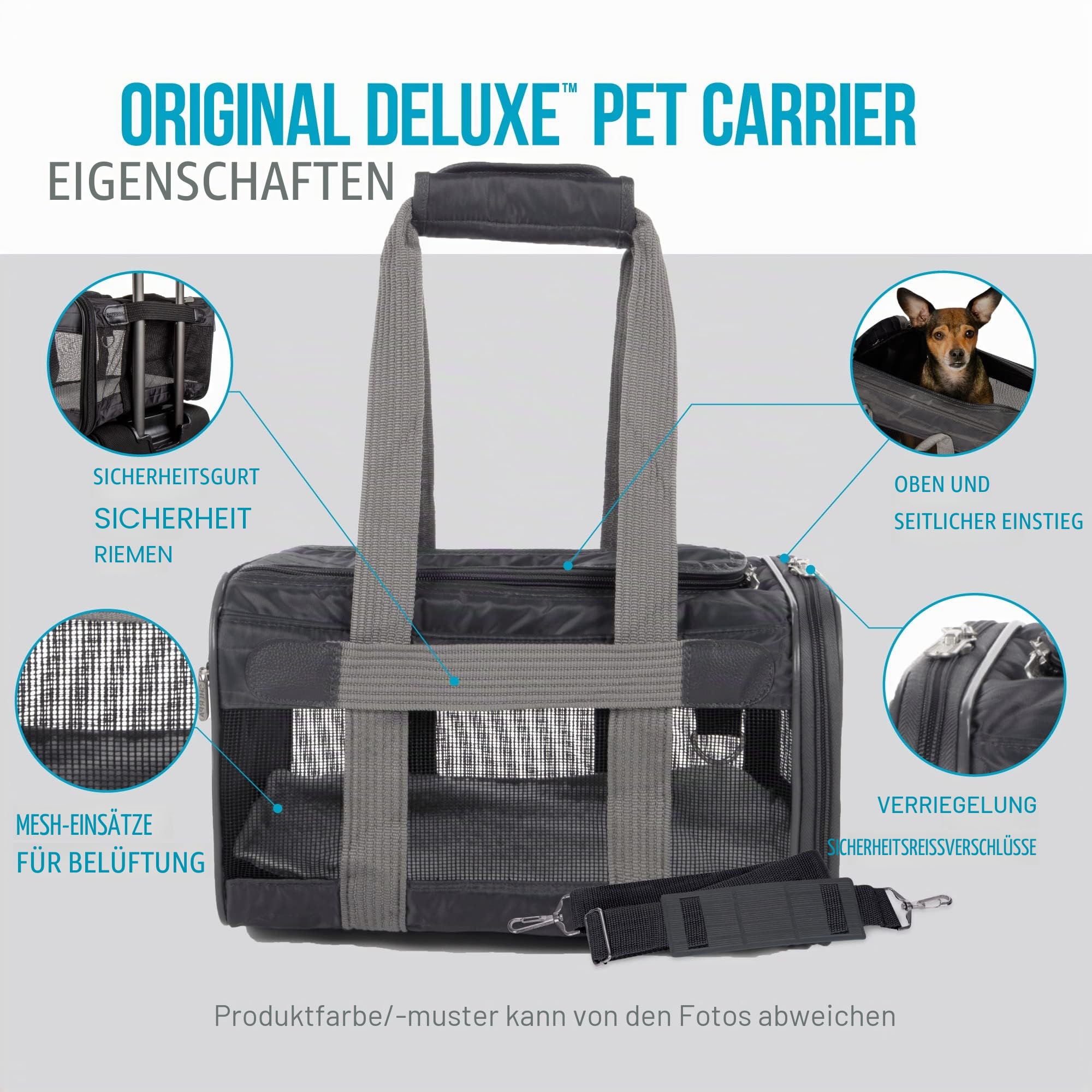 Sherpa Original Deluxe Transportbox für Haustiere, von Fluggesellschaften zugelassen und garantiert an Bord, Anthrazit, Größe M