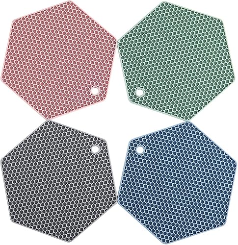 Miniatura 7 de Paquete de 4 alfombrillas de silicona para secar platos de diferentes tamaños, soporte para ollas y sartenes, almohadillas calientes de cocina