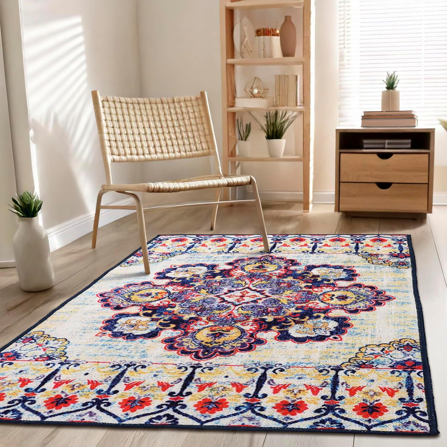 3 x 5 Feet Multi Printed Vintage Persian Carpet Rug Runner for Bedroom/Living Area/Home with Anti Slip Backing