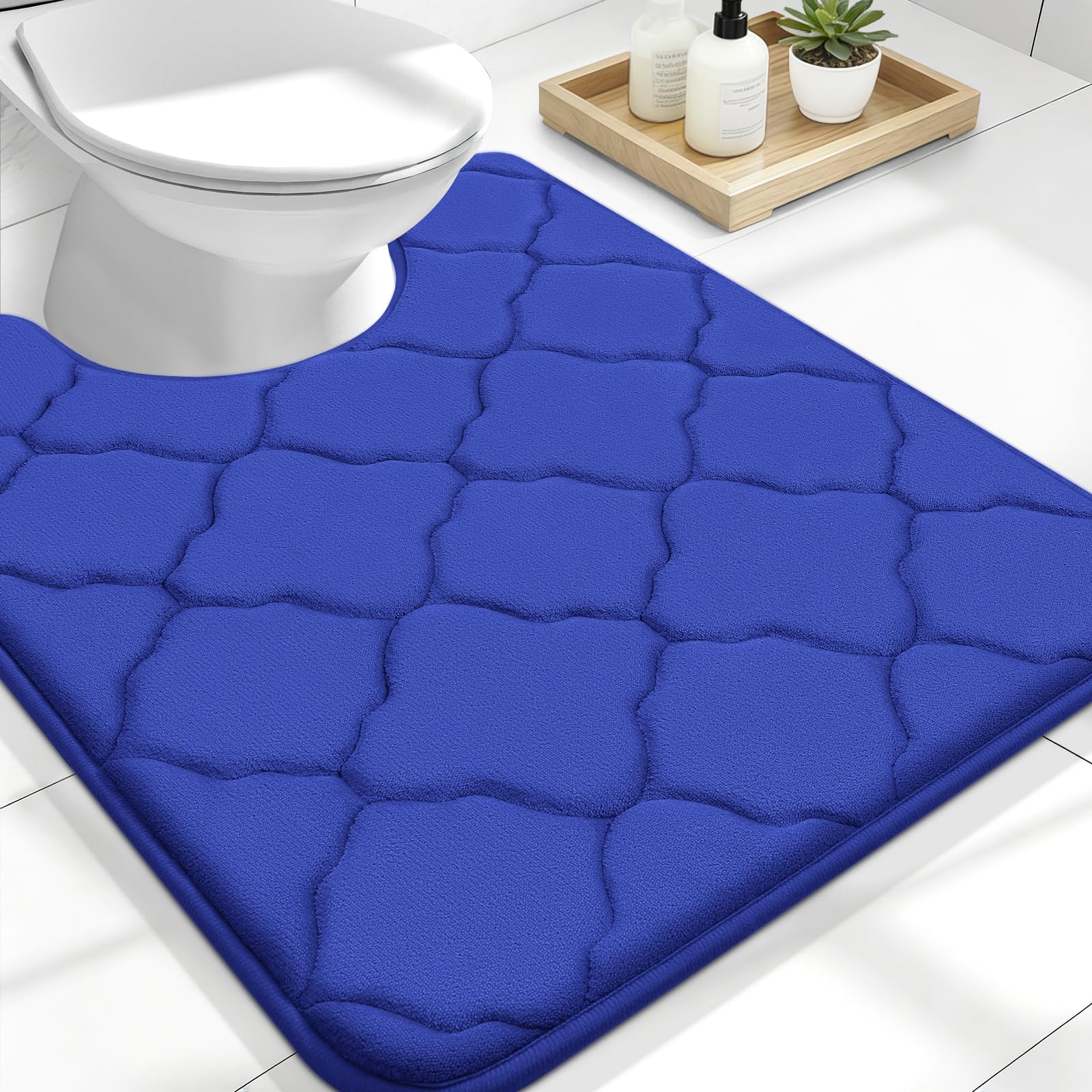 OLANLY Memory Foam Toilet Rugs U-Shaped 24x20, Ultra Soft and Absorbent Bathroom Rugs, Non-Slip, Comfortable, Machine Washable Contour Bath Mat for