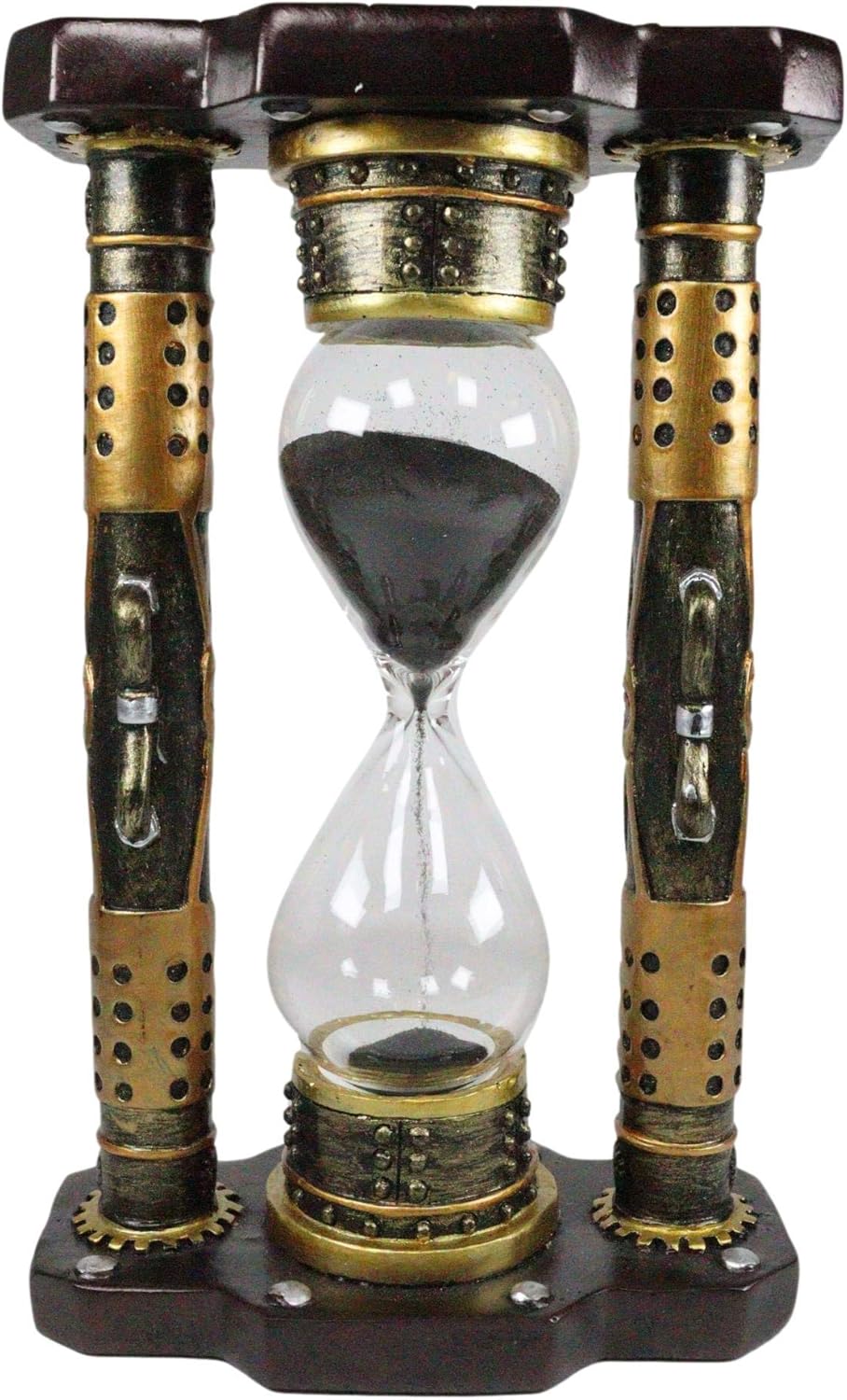 Ebros Gift Endless Time Shifting Warp Column Pillars Steampunk Gearwork Sandtimer Black Sand Figurine Sculpture Sand Timers Victorian Industrial Sci Fi Decor