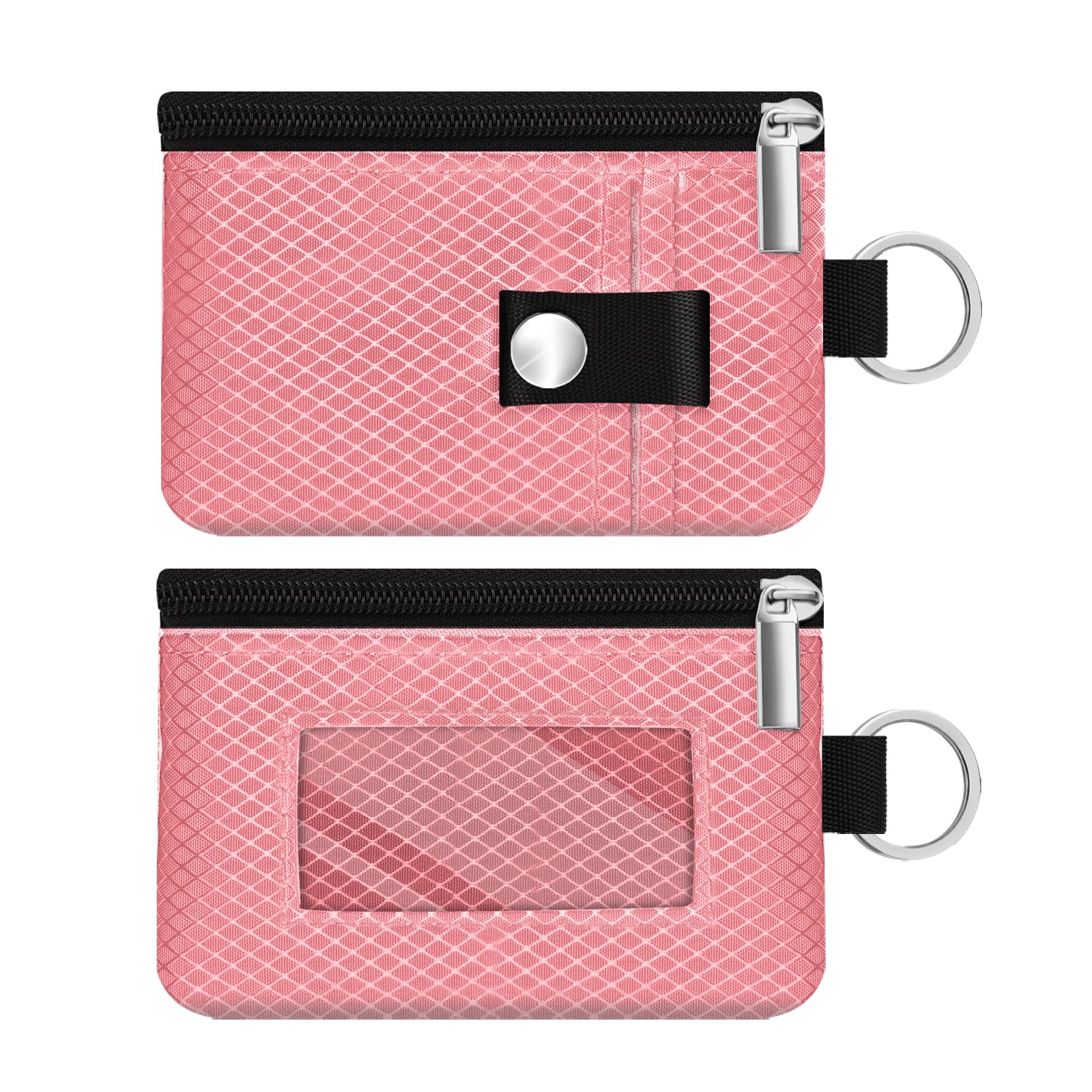 Minimalist RFID Blocking Small Wallet with ID Window,WaterResistant Zip Id Case Wallet with Lanyard Keychain for Cards,Cash,Travel,Women,Men (Pink)