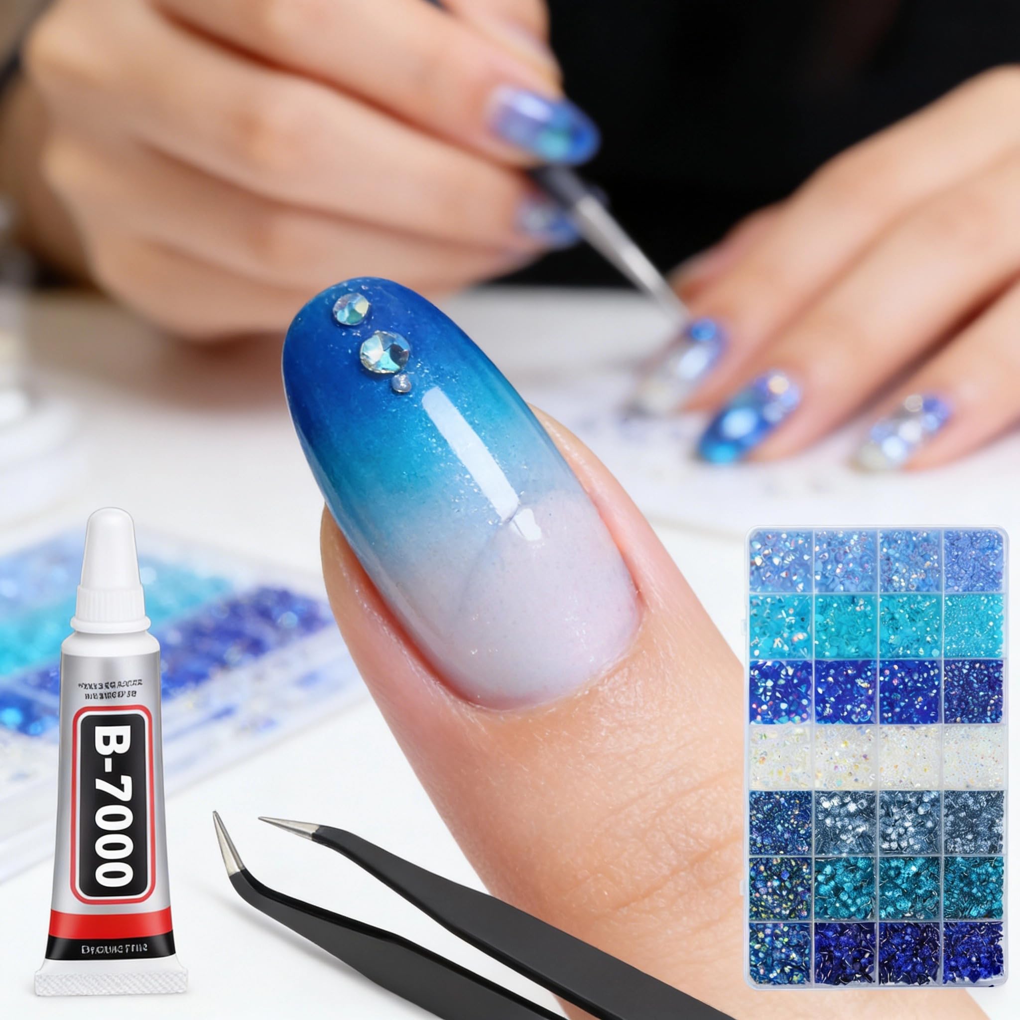 11760Pcs Blue Craft Rhinestones with B7000 Jewelry Glue, Multi-Size 3/4/5/6mm Resin Gems, Bedazzling Kit for DIY, Shoes, Cups, Fabric & Nail Art — view 5