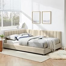 DNYN L-Shaped Velvet Daybed with Backrest and Armrest for Bedroom/Guest Room, Full Size Upholstered Sofabed Frame with Wooden Slats Support, No Box Spring Needed & Easy Assemble