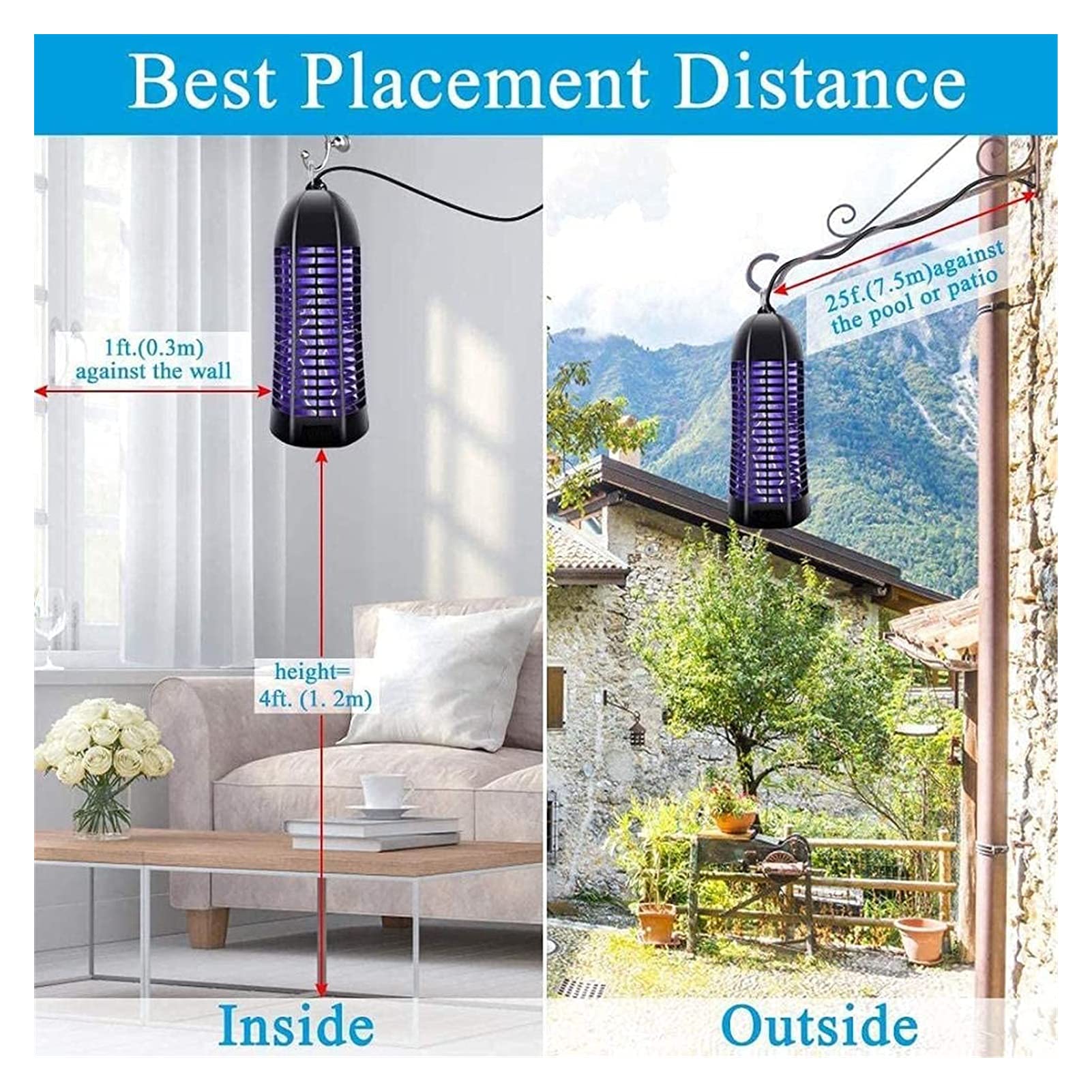 Asesino de Mosquitos eléctrico portátil para el hogar, Potente lámpara para Matar Insectos, Trampa de luz para Insectos voladores para Repelente de Insectos para Interiores y Exteriores