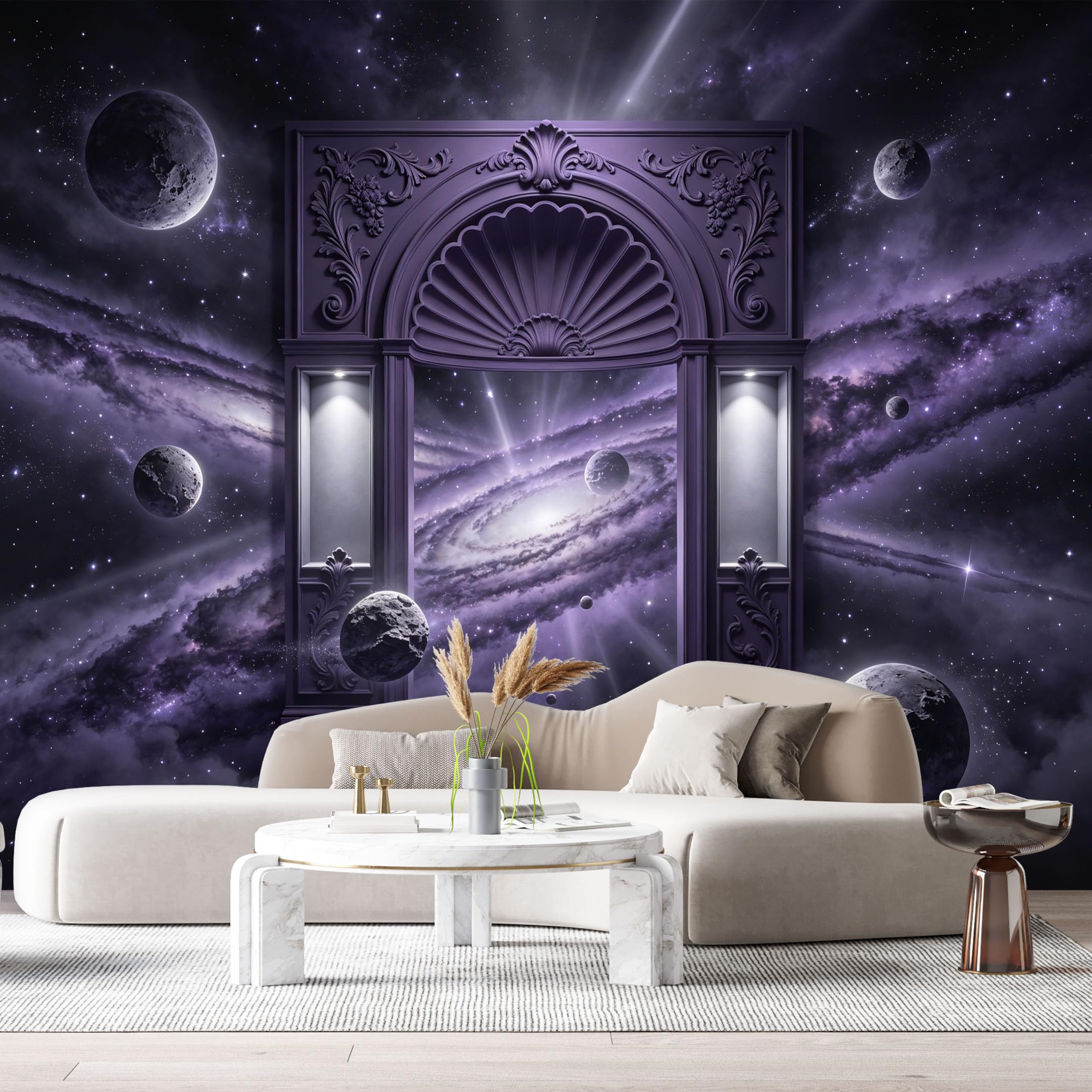 Custom Size Wall Murals Space Galaxy Portal Neoclassical Oil Painting 3D Trompe L'Oeil SelfAdhesiveWall Fabric Removable Wallpaper Wall Decor for Living Room Bedroom Bathroom
