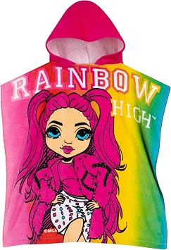 Rainbow High Hooded Towel | Girls Beach Towel | Bath & Hooded Towels | Kids Swimming Towels | One Size Pink