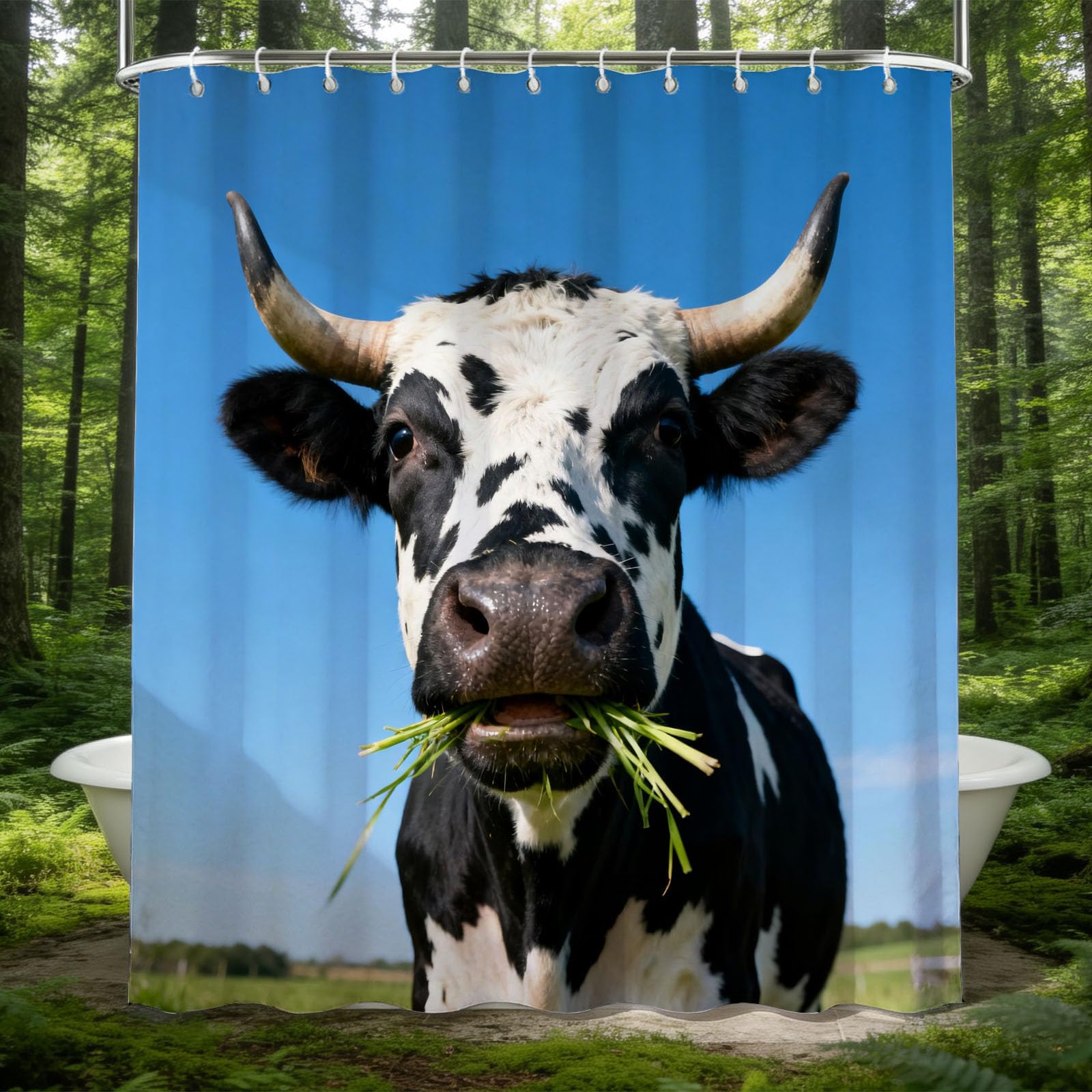 Hongduo 3D Holstein Cow Shower Curtain for Stalls Bathtubs Nature Scene Bathroom Decor Shower Curtain Set Polyester Fabric Waterproof 120x180cm/48X71 Inch with Hooks
