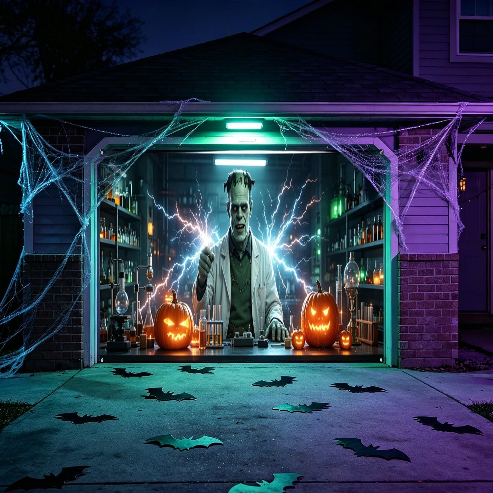 Letrero de patio con temática de Halloween para puerta de garaje para entrada frontal festiva, pancarta colgante para temporada, fácil de instalar, exhibición al aire libre