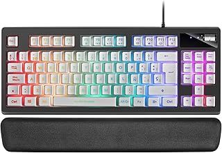 Mars Gaming MKAXWES Teclado Compacto TKL H-Mech, Iluminación RGB 9 Efectos, Reposamuñecas Gel, Blanco, Idioma Español