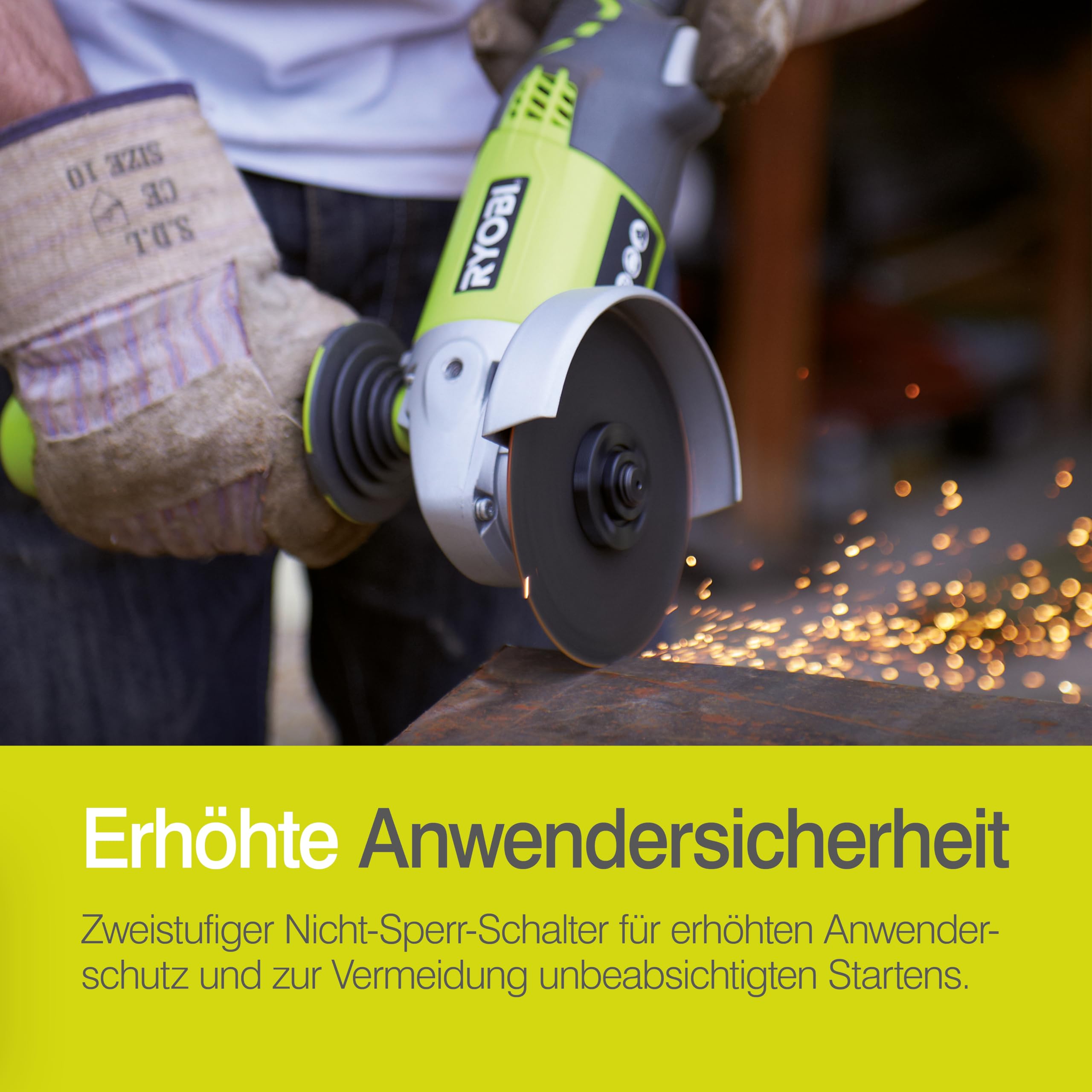 RYOBI 18 V ONE+ Akku-Winkelschleifer R18AG-0, kabelloses Schleif- und Trennwerkzeug, 7500 U/min, kraftvolle Metall-, Stein- & Fliesenbearbeitung