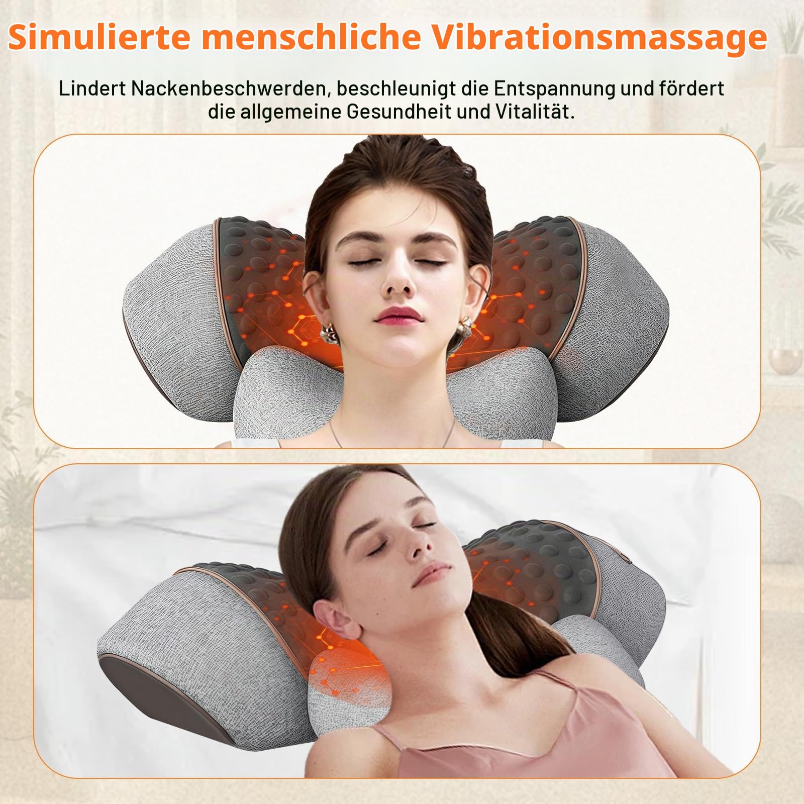Nackenmassagegerät Elektrisch mit Wärme,3-in-1 Entspannungskissen für Nacken mit Wärme/Vibration/Lendenwirbelstütz, kabelloses Nacken traktionsgerät zur Linderung von Nackenschmerzen