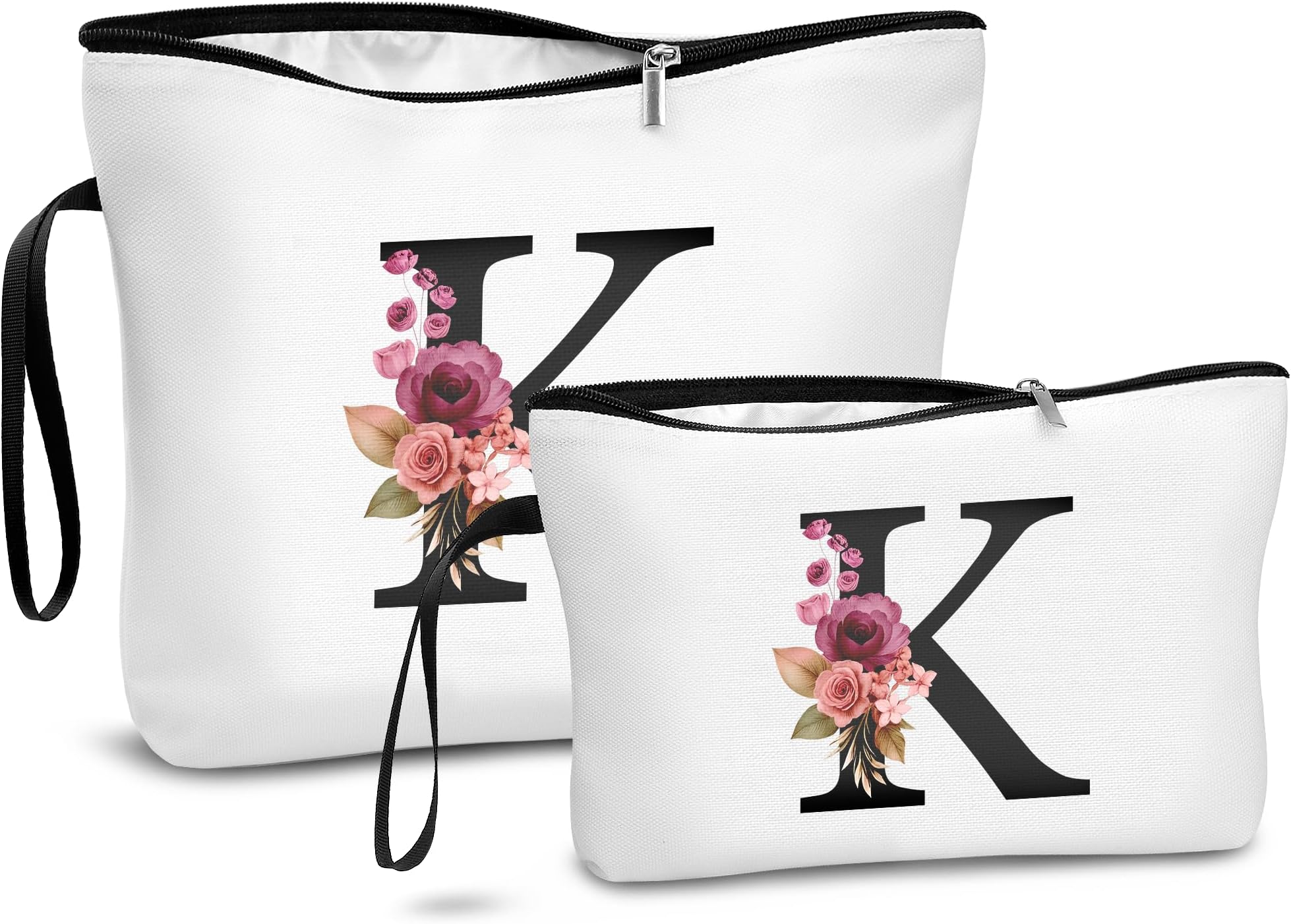 – A-Z Makeup Bag with Letters, 2 Piece Set Make Up Bag and Travel Toiletry Organizer for Women, Personalized Cosmetic Bags, Creative Gifts for Women, Ideal Birthday Present for Mother (K)